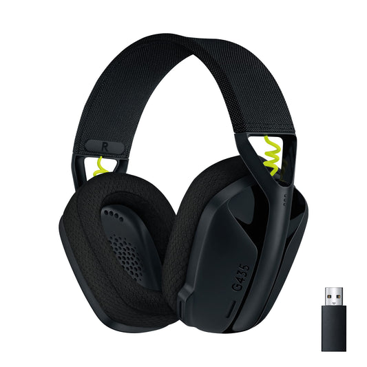 Logitech G435 LIGHTSPEED Audífonos Inalámbricos Gaming Bluetooth - Ligeros, on-ear, micrófonos integrados, batería de 18 horas, compatibles con Dolby Atmos, PC, PS4, PS5, Celular - Negro