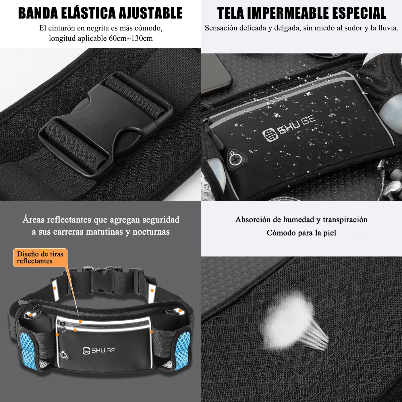 Cangurera Deportiva con Botellas de Agua Azul para Maratón y Correr