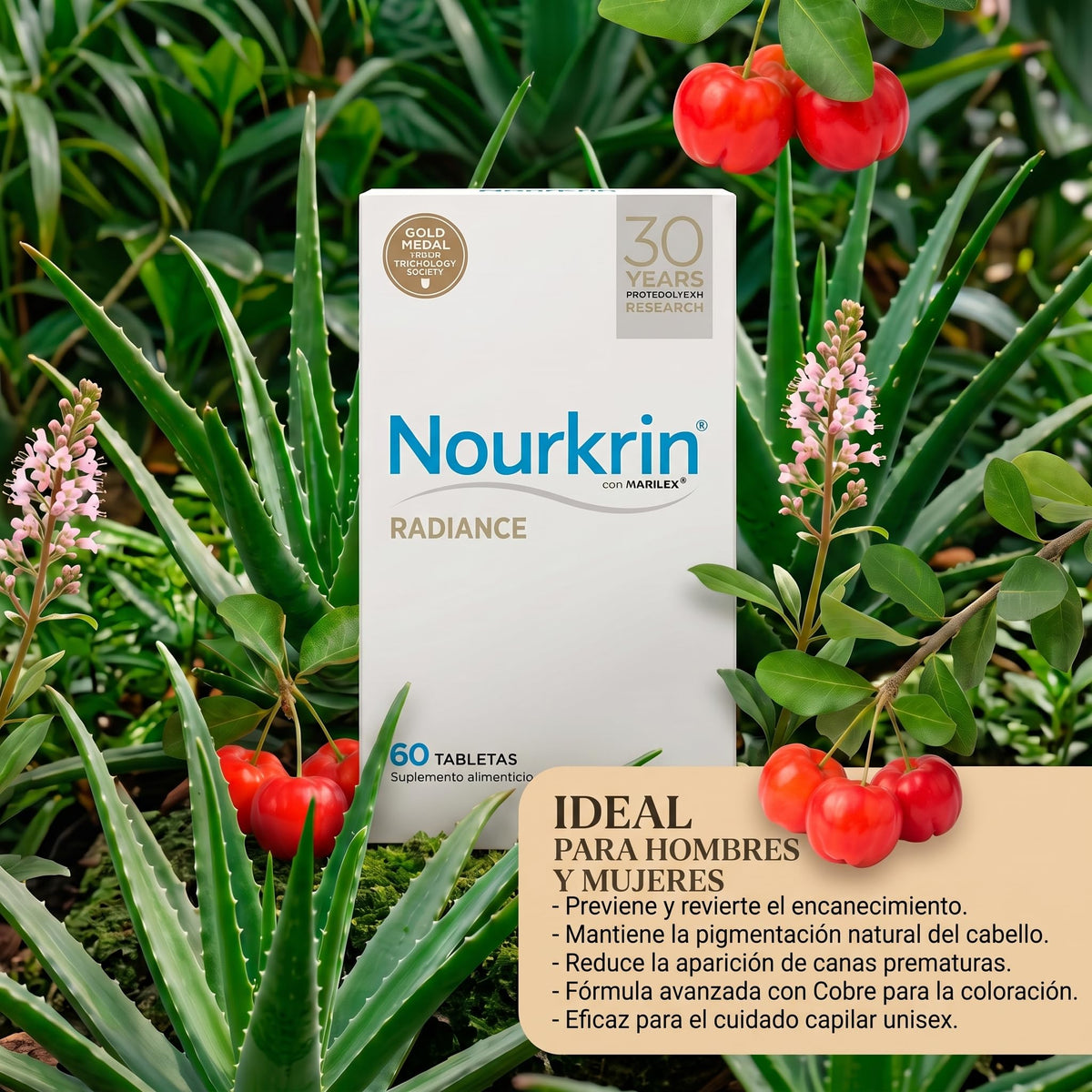 Tratamiento Nourkrin Radiance para Canas y Pérdida de Cabello Unisex 2 Piezas
