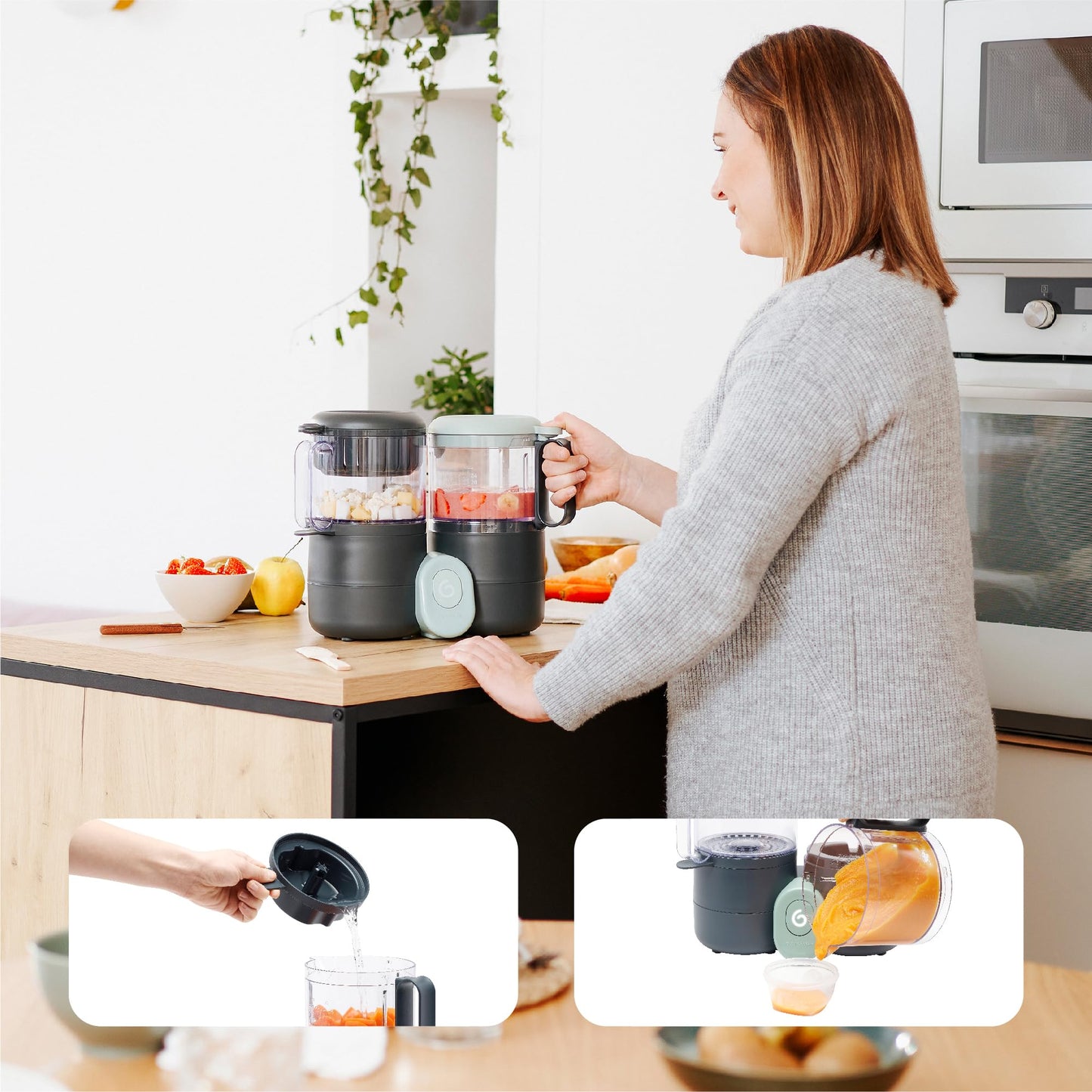 Babymoov Duo Meal Lite: Procesador de Alimentos para Bebés 4 en 1 con Vaporizador, Licuadora, Purés para Bebés, Calentador y Descongelador (Aprobado por Nutricionistas), Gris Oscuro