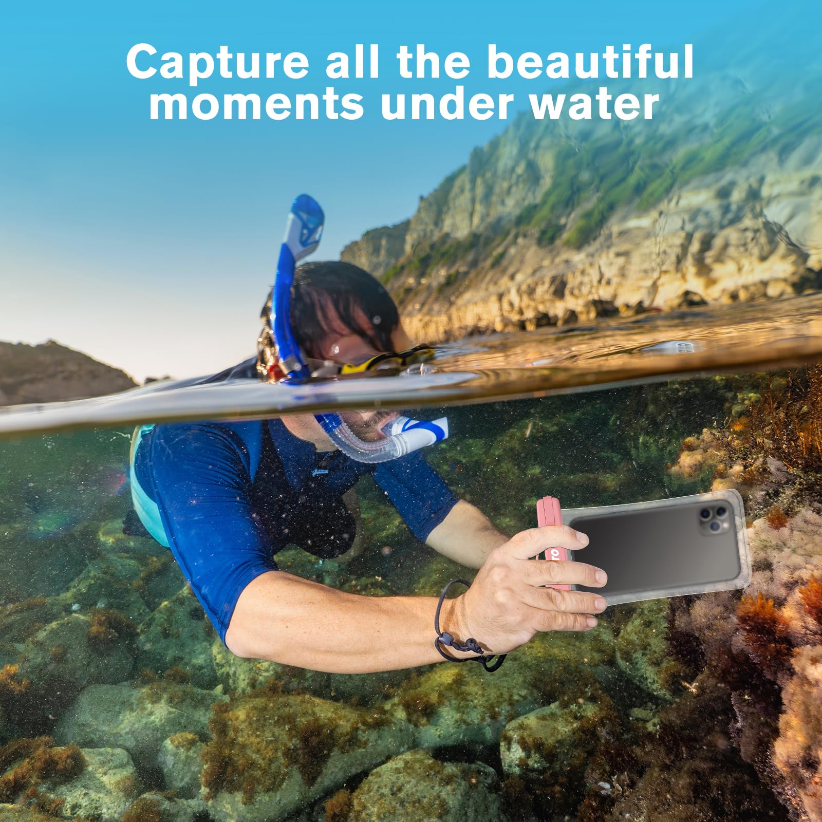 Funda Impermeable para Celular JOTO Negro Rosado 2 Piezas para iPhone Galaxy Redmi hasta 7"