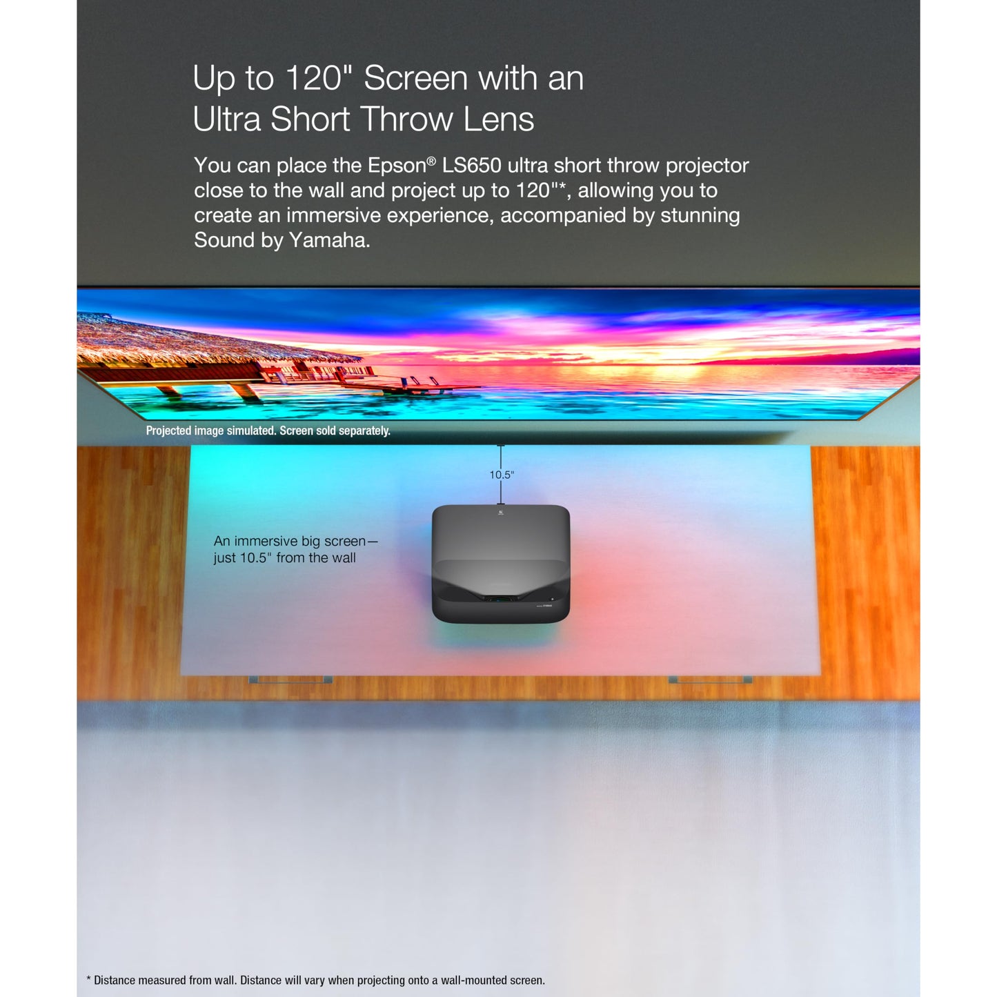 Proyector Láser Epson EpiqVision Ultra LS650 Transmisión Inteligente HDR Negro Alcance Ultracorto 4K Pro-UHD 3.600 Lúmenes de 3 Chips 3LCD Android Hasta 120 Pulgadas