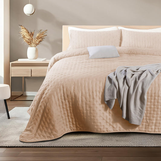 Colcha King Size Dreamlab Rosa Palo Capitonado Ultra Suave Hipoalergénico con Fundas de Almohada