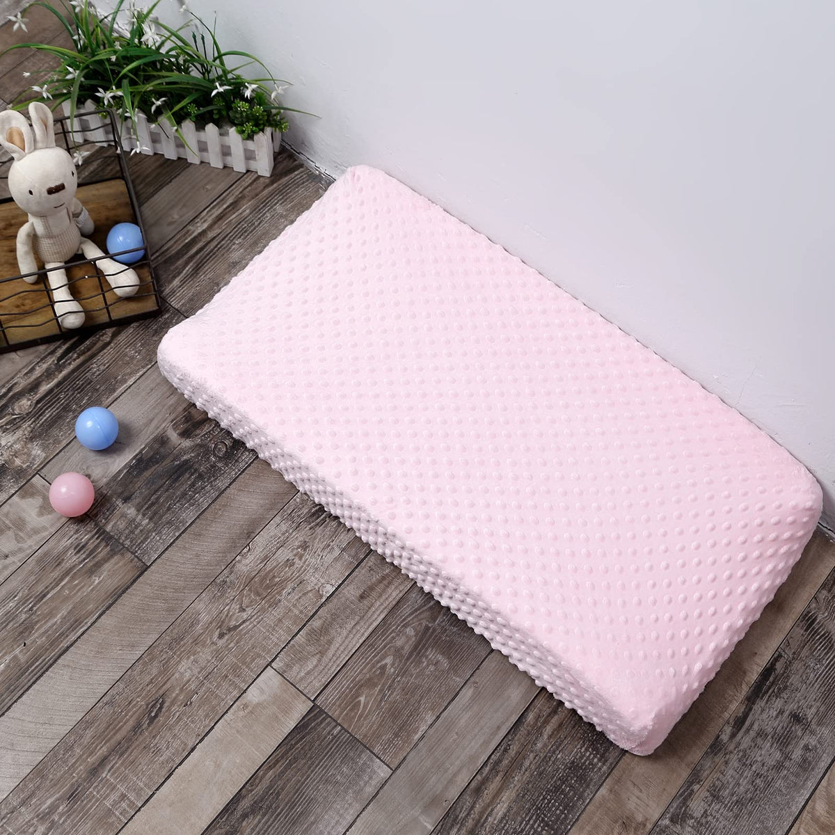 Funda para cambiador de pañales súper suave con lunares de visón transpirable para bebé niño y niña (rosa claro)