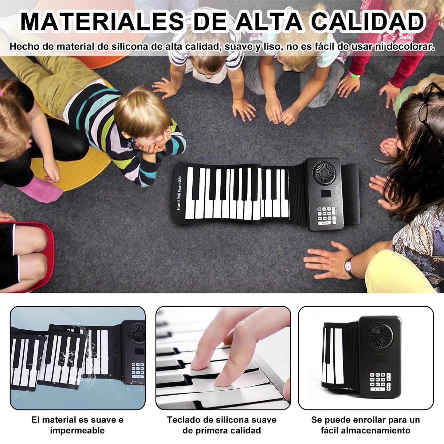 Teclado de Piano Enrollable de Silicona Plegable con 88 Teclas y Altavoz Incorporado para Niños y Adultos Principiantes