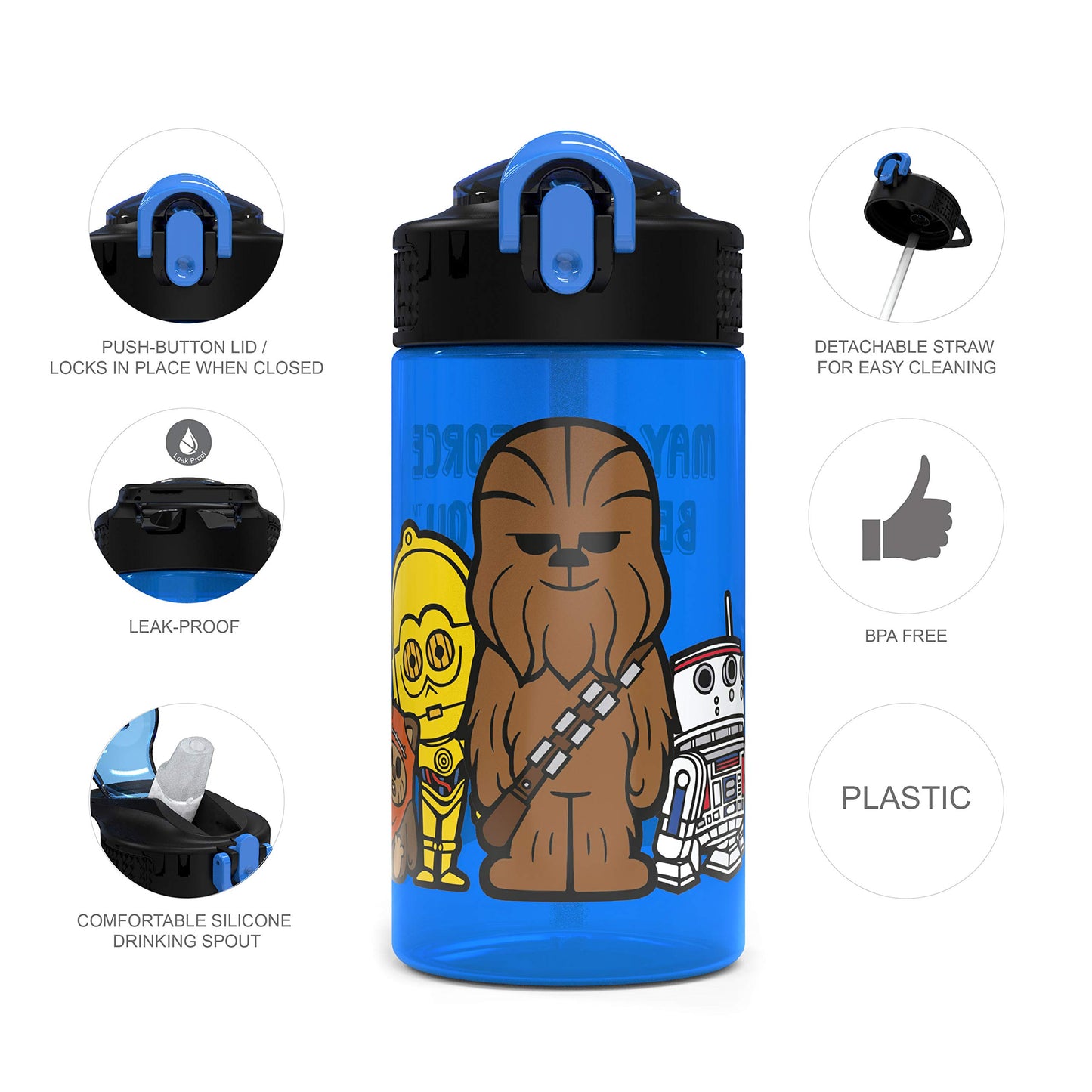 Juego de Botellas de Agua Zak Designs Darth Vader Yoda Chewbacca con Pajitas Reutilizables para Niños
