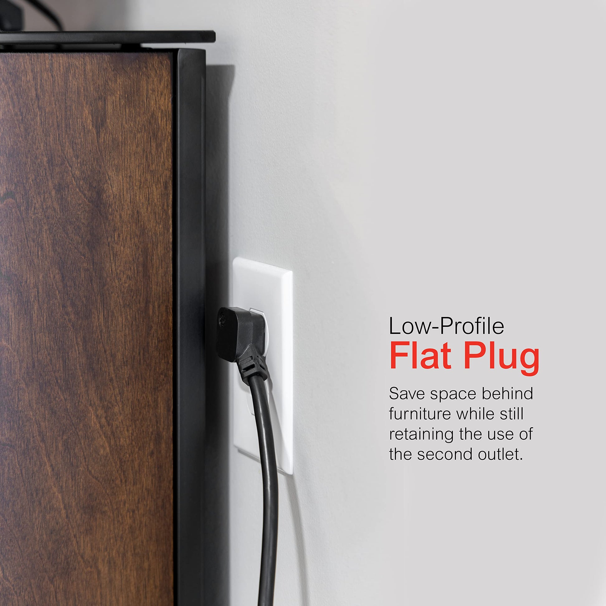 GE Pro 6 Outlet Surge Protector, 2 ft Long Extension Cord, Power Strip, Flat Plug, Wall Mount, Black, 45170