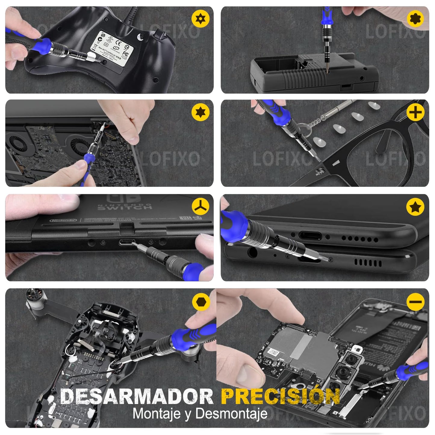 Kit de Herramientas Manuales Lofixo Multifunción 133pc para Macbook Celular PS4 Xbox Joyero Relojero Lentes