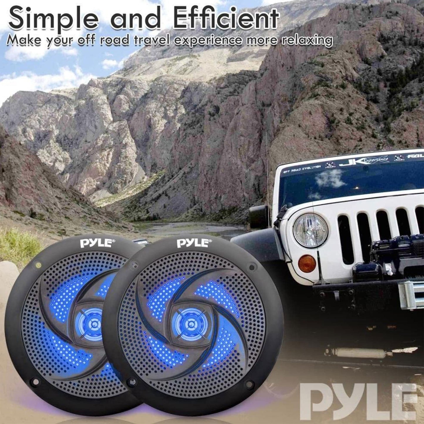 Bocinas Marinas Pyle Negras Resistente al Agua con Luz LED 100 Watts para Exteriores