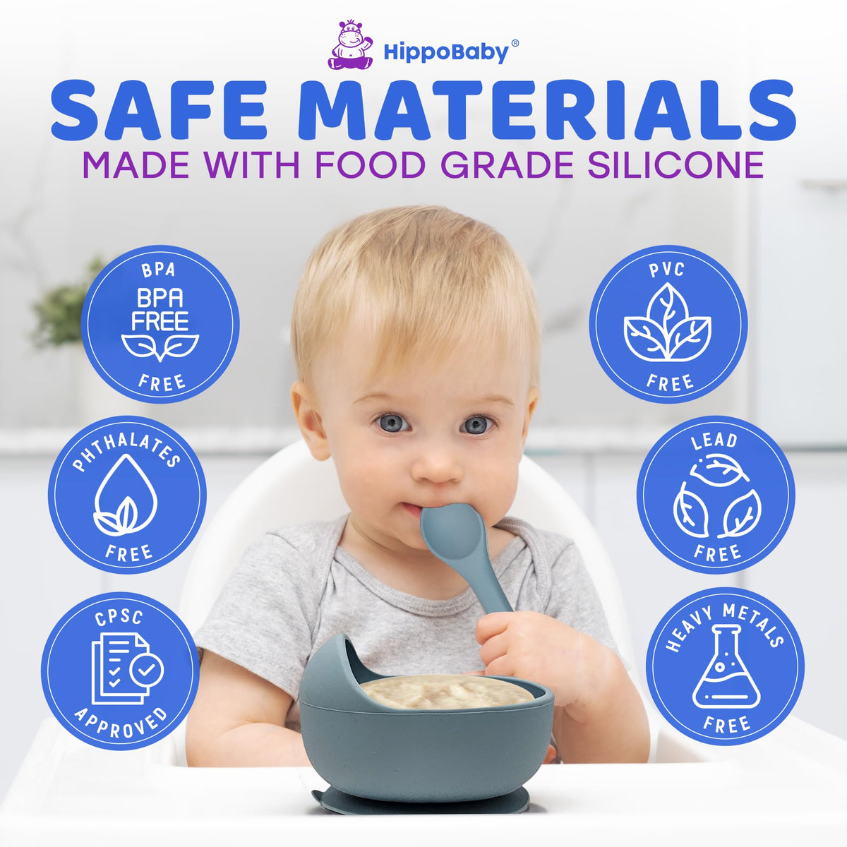 VERSAINSECT Led Weaning Supplies | 10 Piece Silicone Feeding Set | Baby Toddler Bib Cup Divided Plate and Bowl Self Feeding Spoons Dish Set | Baby Utensils | Toddler Feeding Supplies (Blue)