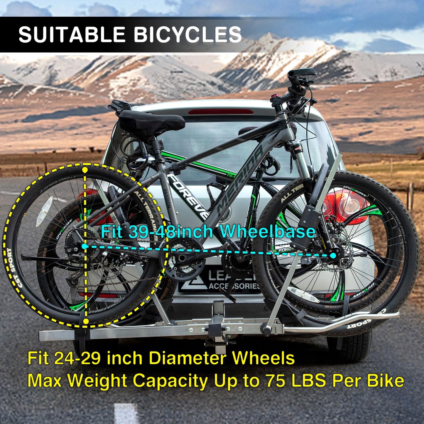 Leader Accessories - Portabicicletas de enganche para transportar 2 bicicletas de hasta 75 libras cada una para neumáticos de grasa y bicicletas eléctricas, portabicicletas plegable para coche,