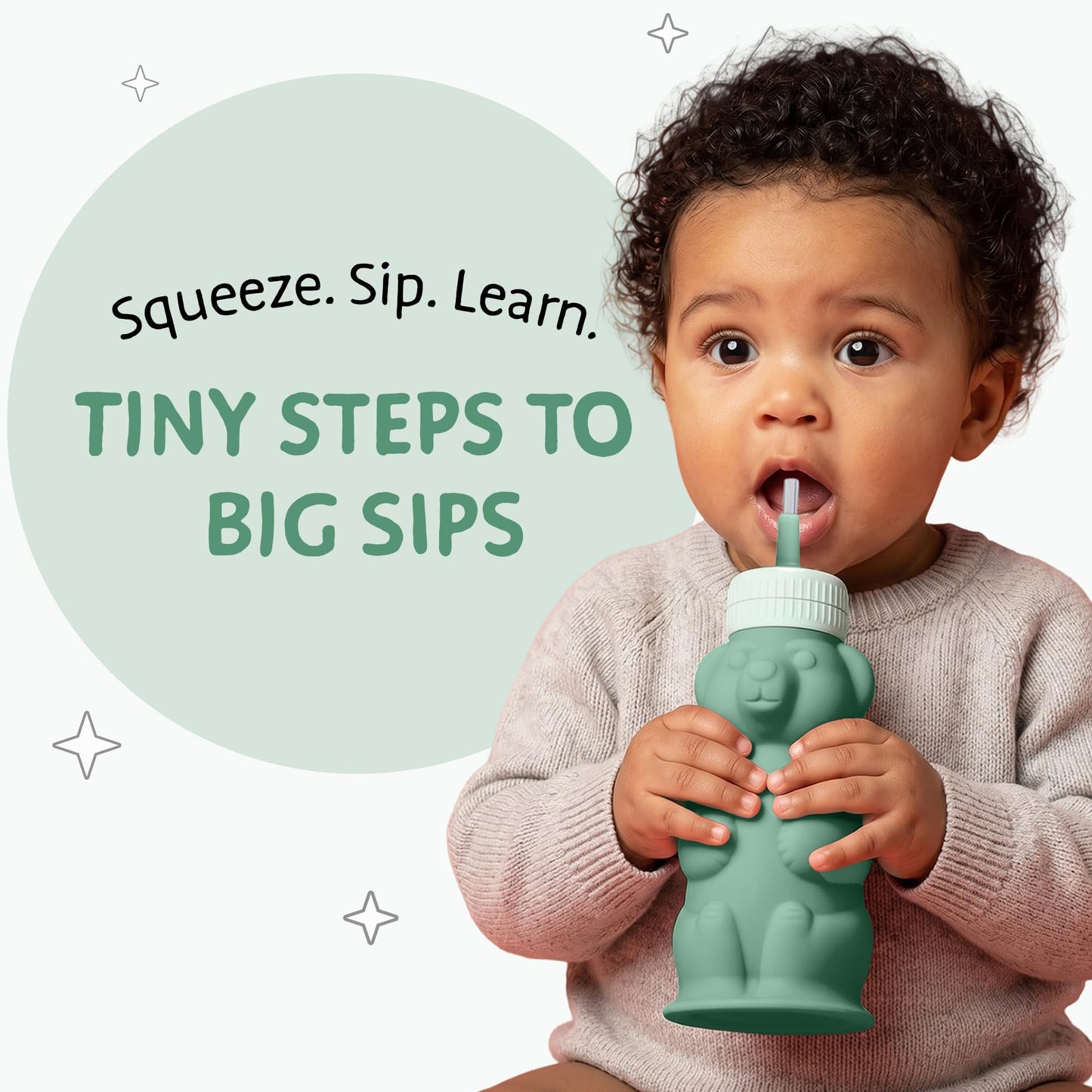 Legendairy Milk - Taza de silicona para bebés (verde), 8 onzas, apta para lavavajillas, silicona de grado alimenticio, taza de sorbo de oso de miel para edades de 4 meses
