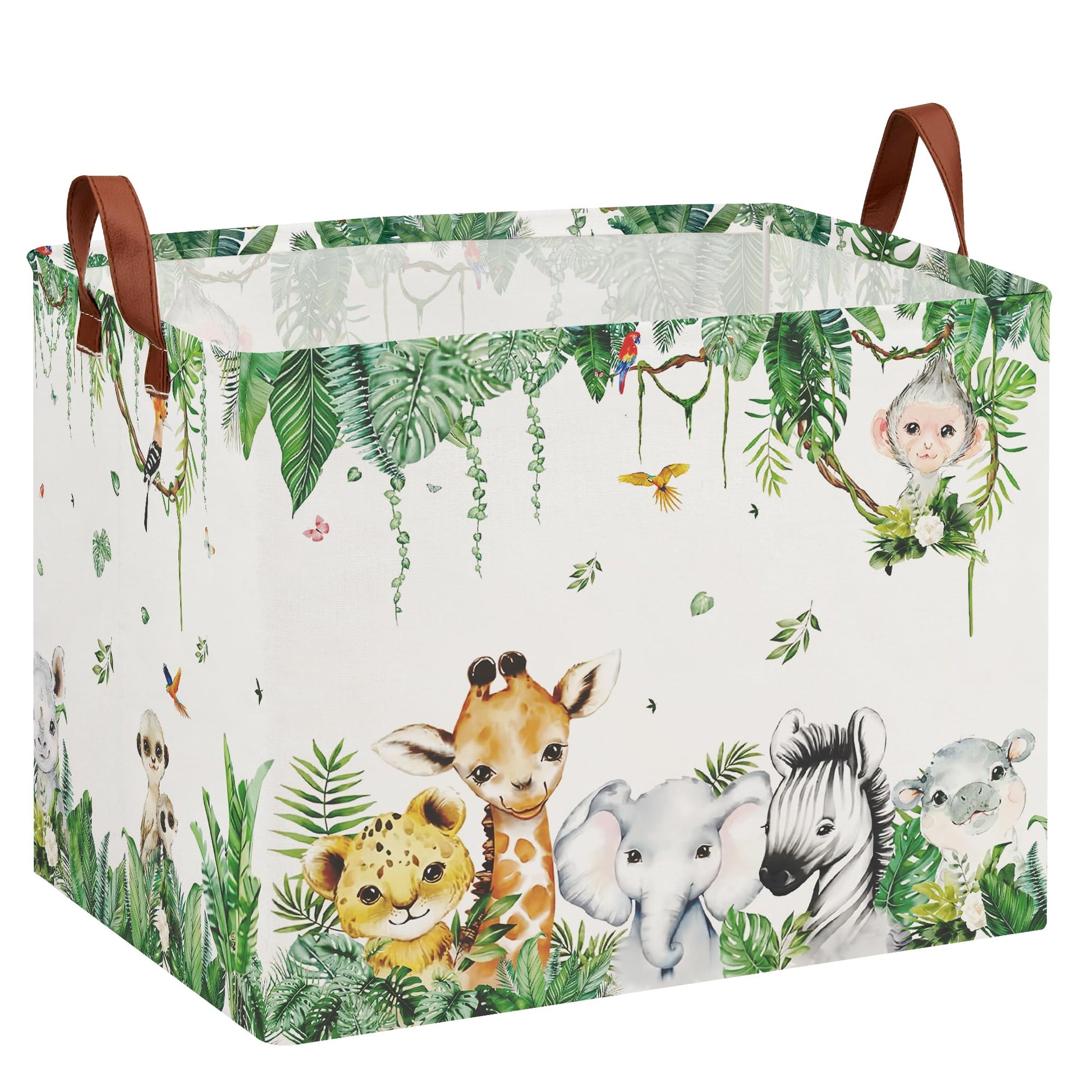 Cesta para decoración de guardería de la selva, cesta de regalo de animales del bosque, safari, jirafa, león, elefante, cesta de almacenamiento para niños, plegable, organizador de juguetes, cubeta