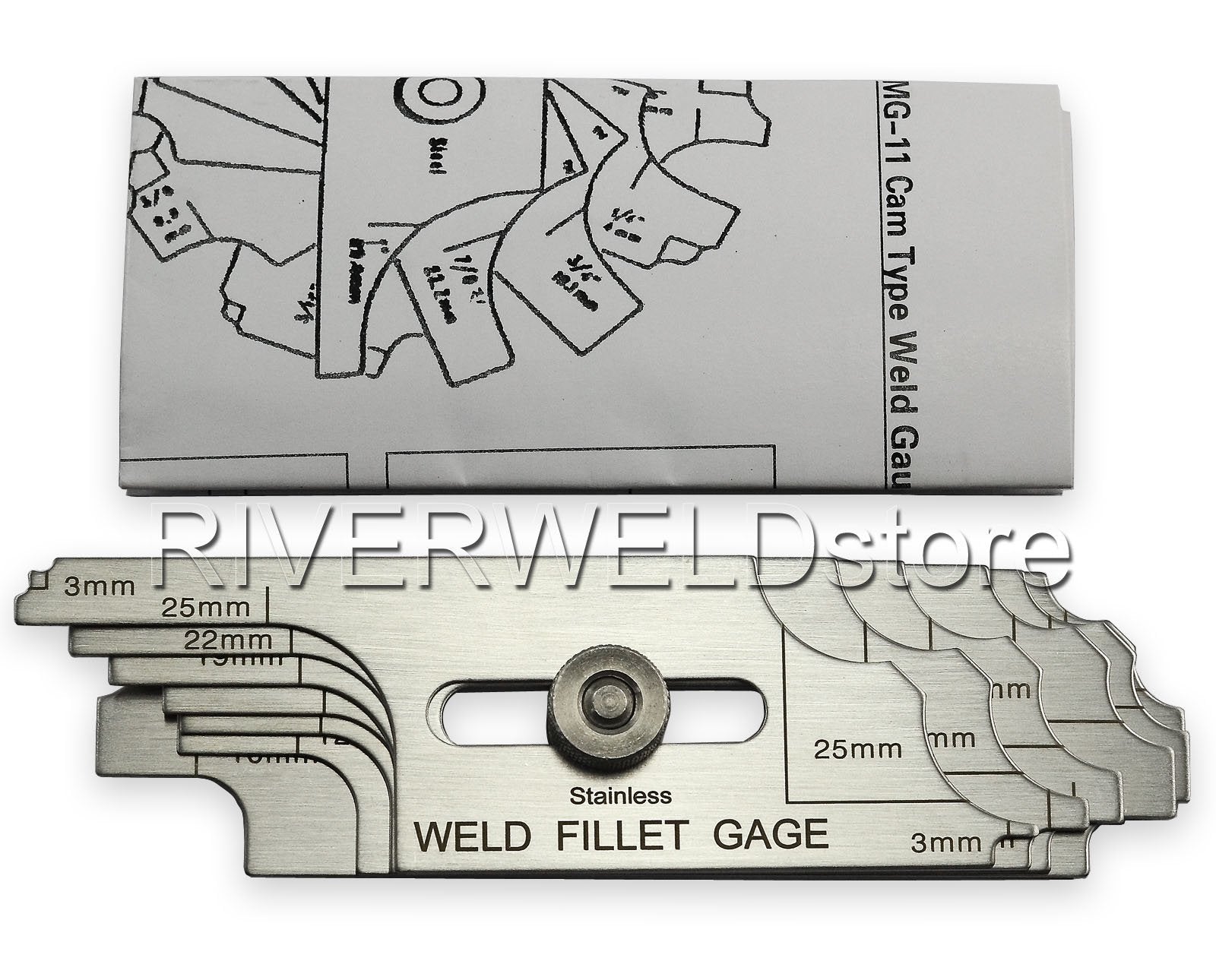 RIVERWELD Juego de 7 piezas para soldadura de filete, calibre MG-11 RL, calibres de soldadura, profundidad, marcas de inspección métricas, comprobación del tamaño de la garganta del filete