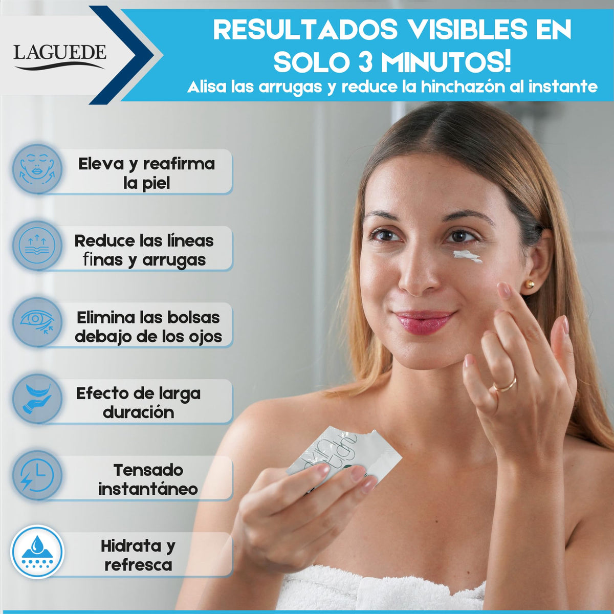 Skintight. Gel Eliminador Bolsas de Ojos Con Efecto Lifting Tensor Quita y Desinflama Bolsas Ojeras Líneas De Expresión y Arrugas - Gel Eye Tightener Para Mujeres y Hombres Apto Todo Tipo de Piel (5 sobres)