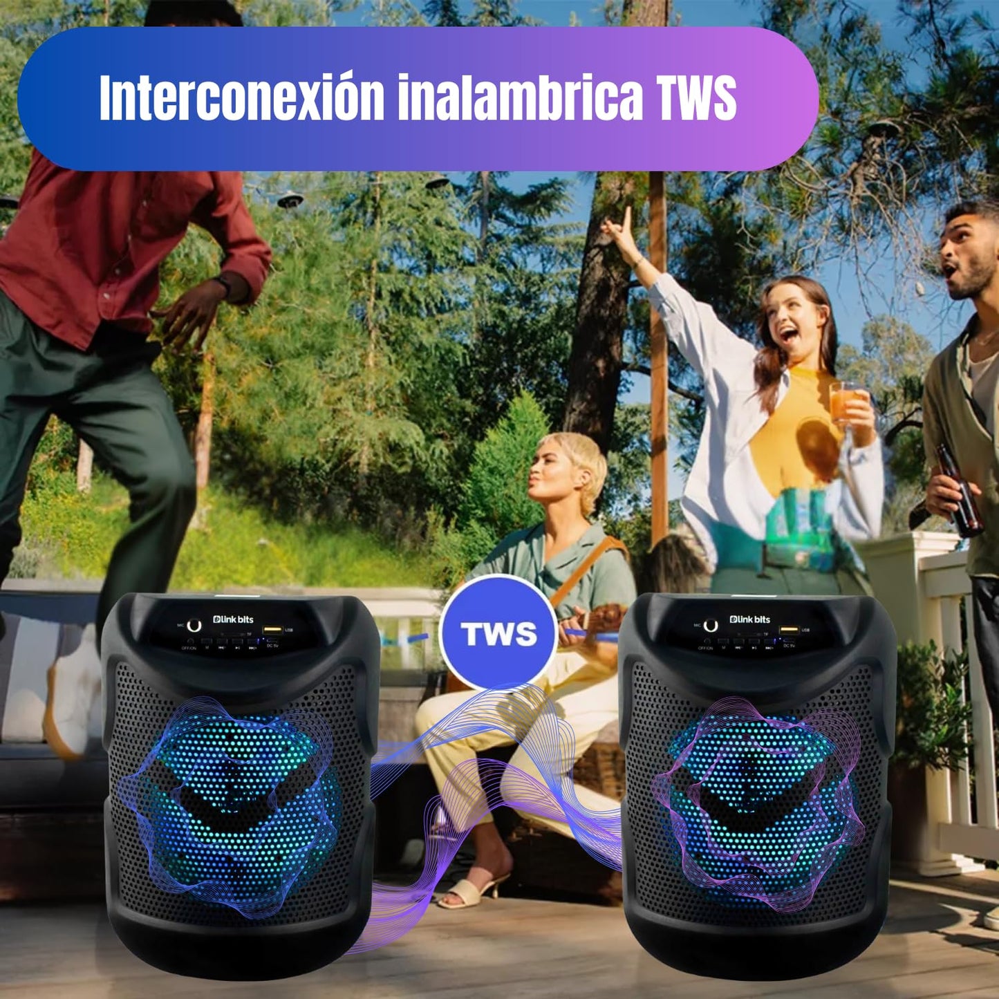 LINK BITS SA693T Bocina Bluetooth 6.5 Pulgadas, Radio FM Altavoz Inalámbricos Portátiles, Graves Potentes, Tarjeta TF, Reproducción USB, bafle Karaoke para Fiesta con Luz Led, Recargable Speaker.