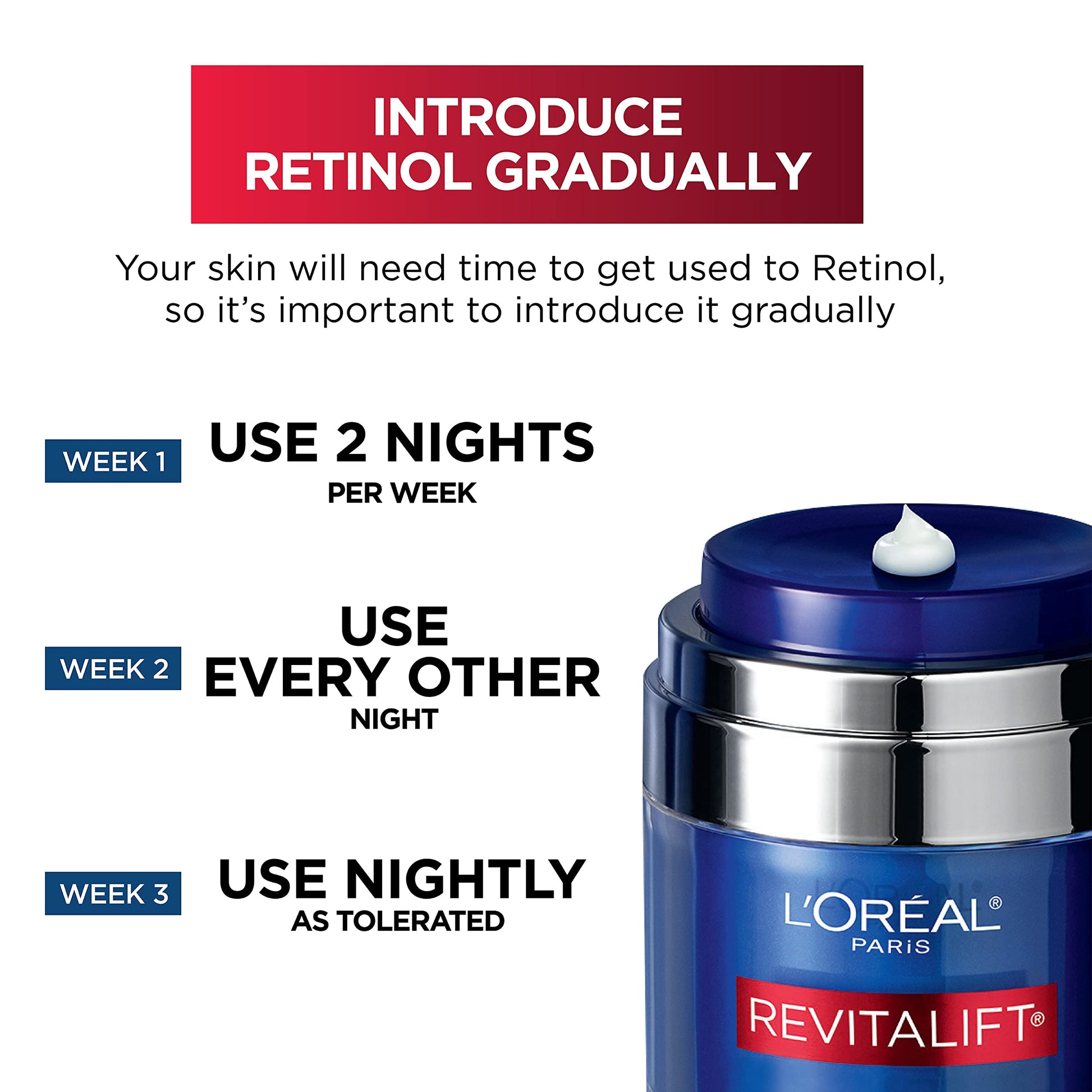 L'Oreal Paris Revitalift Pressed Night Cream with Retinol, Niacinamide, Visibly Reduce Wrinkles, Hydrate for Face, Under Eye, Neck, Chest, Dermatologist tested + Hyaluronic Acid Serum Sample, 1 kit, 2
