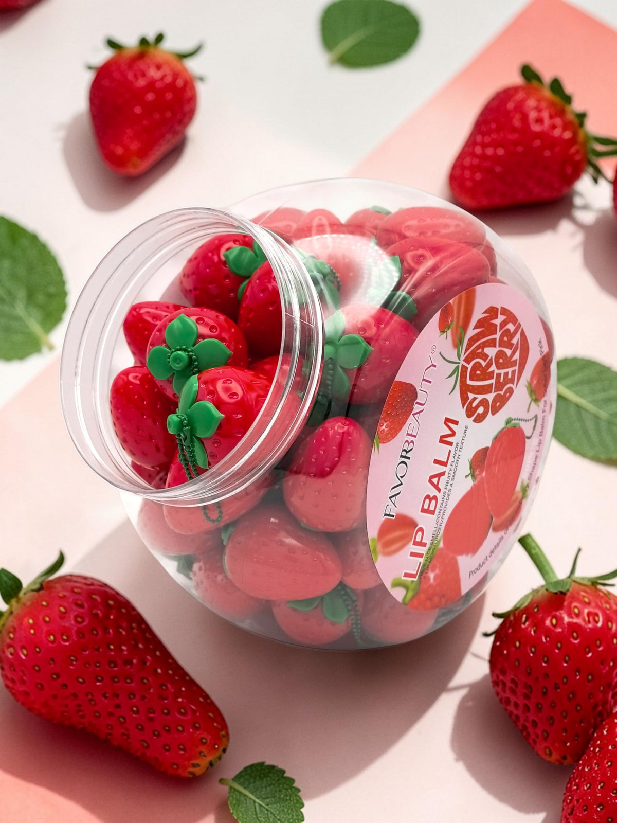 Bálsamo Labial de Fresa Lip Balm 60 Pcs - Hidratante, Protector de Labios Secos y Agrietados con un Delicioso Aroma a Efecto de Larga Duración.
