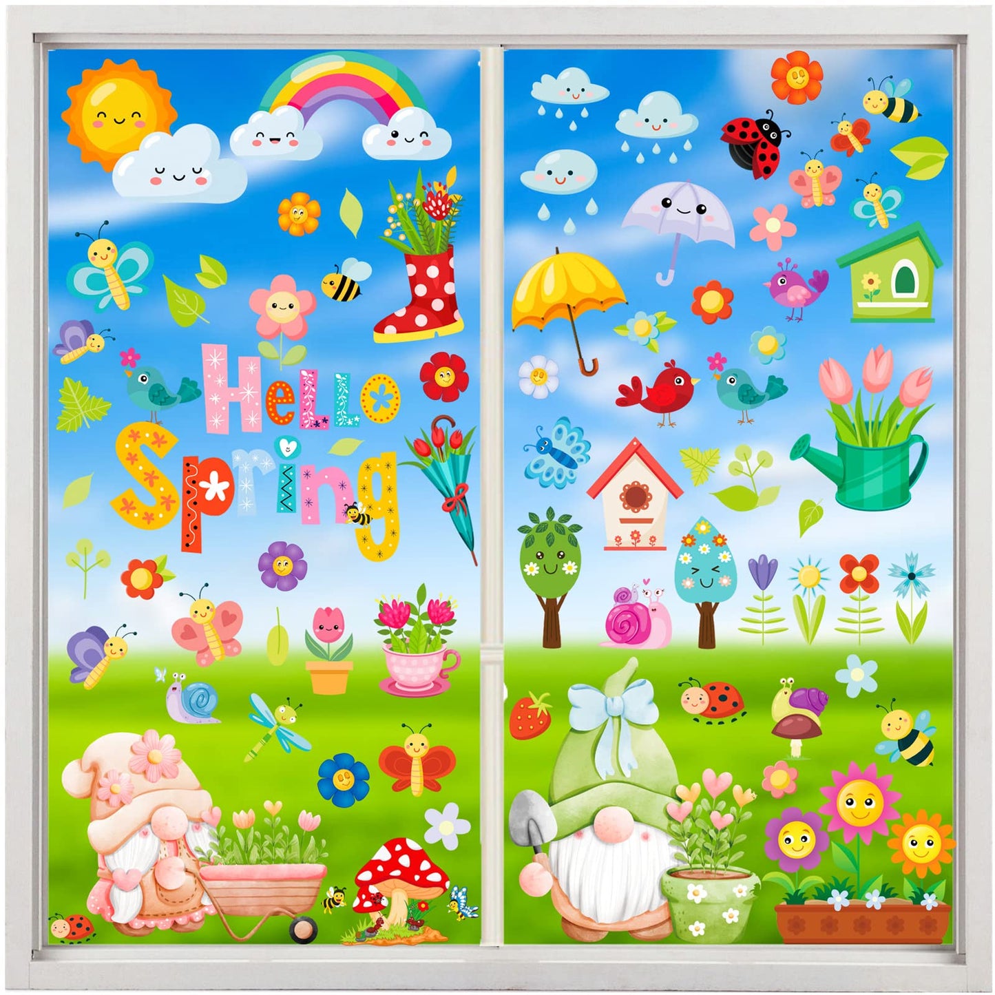 QNTCCX - Pegatinas para ventana de primavera, 115 unidades, flores, mariposa, abejas, pájaros, calcomanías de ventana de doble cara, para primavera, escuela, hogar, oficina, accesorios para fiestas