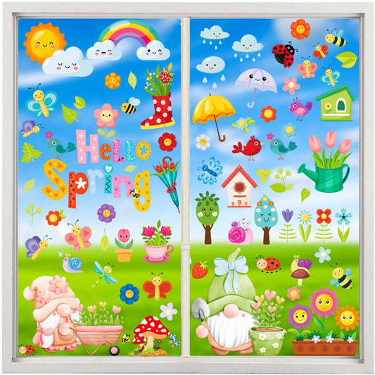 Calcomanías de Ventana de Primavera QNTCCX Multicolor de Doble Cara para Escuela, Hogar y Oficina