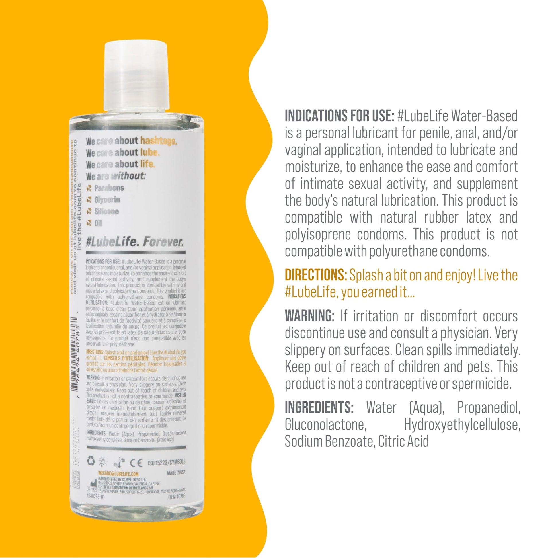 Lube Life Lubricante Personal a Base de Agua 237 ml – Compatible con Condones y Juguetes, Sin Parabenos ni Fragancias