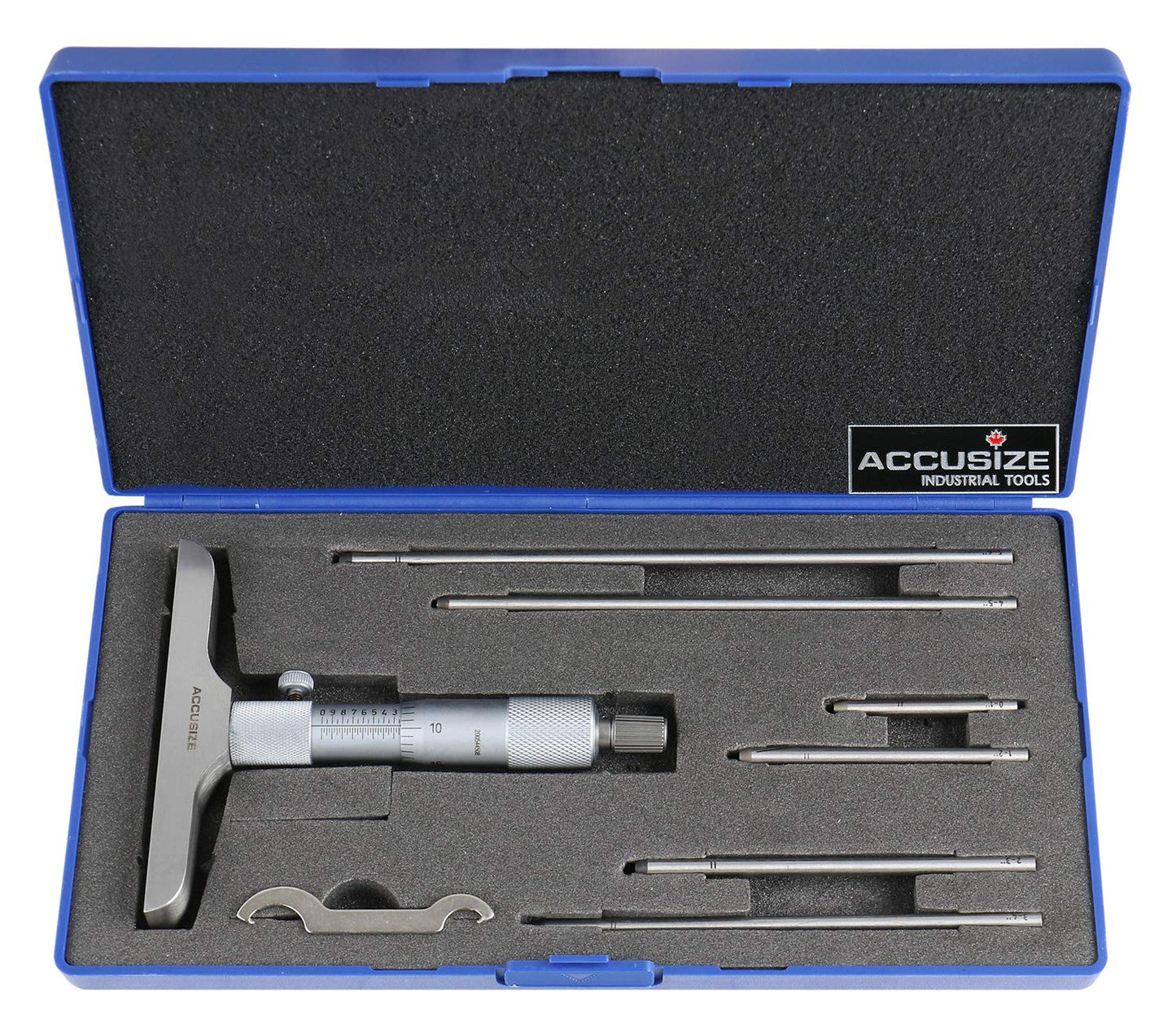 Micrómetro de Profundidad Accusize 0-6" x 4" con Juego de 6 Varillas