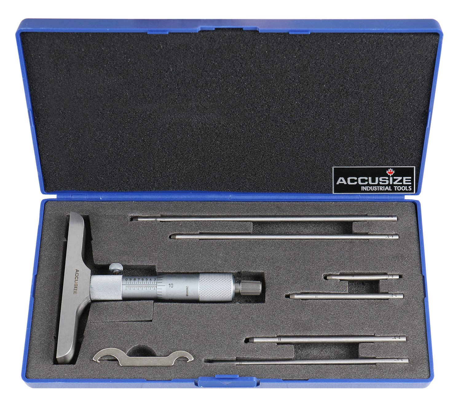 Micrómetro de Profundidad Accusize 0-6" x 4" con Juego de 6 Varillas