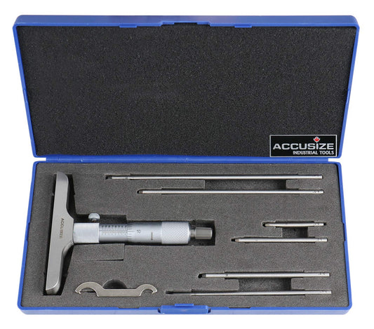 Micrómetro de Profundidad Accusize 0-6" x 4" con Juego de 6 Varillas