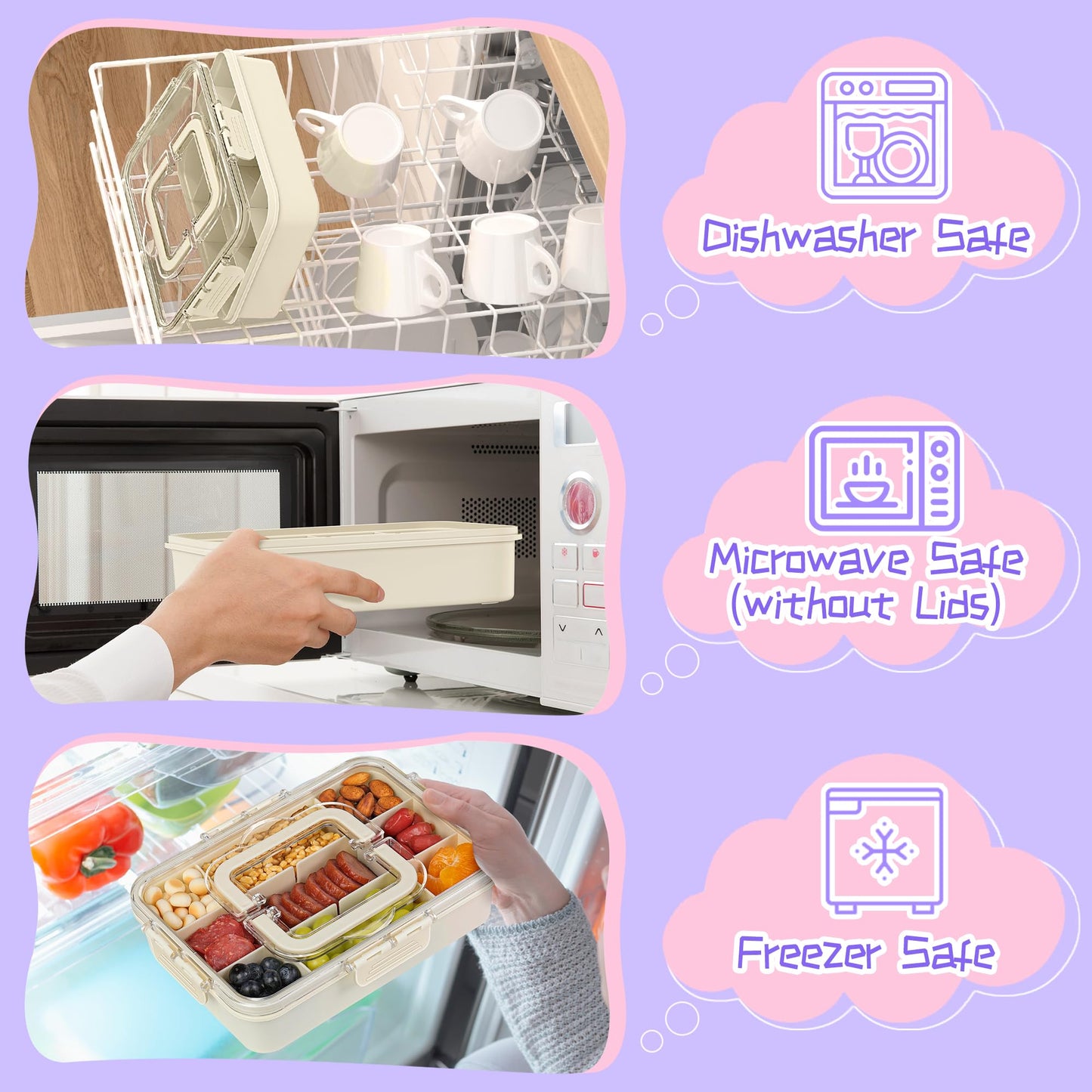 Xyptorix - Contenedor de caja de aperitivos para niños, 12 compartimentos ajustables con tapa y asa, apto para lavaplatos, sin BPA, almacenamiento portátil de alimentos para la escuela, viajes, parque