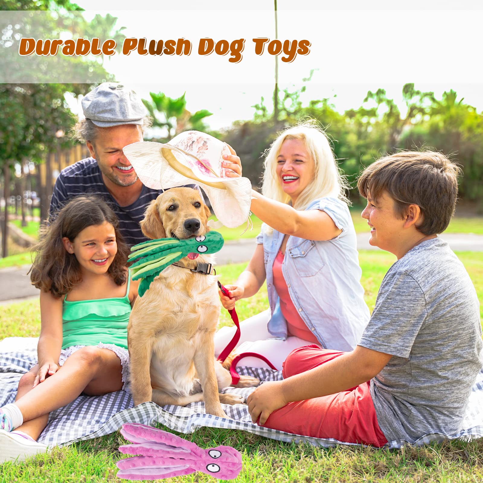 MANOPAWS - Juguetes chirriantes para perros, paquete de 3 juguetes para perros pequeños, perros medianos, perros grandes, juguetes masticables para dentición de cachorros, masticadores agresivos, juguetes de peluche sin relleno (pulpo)
