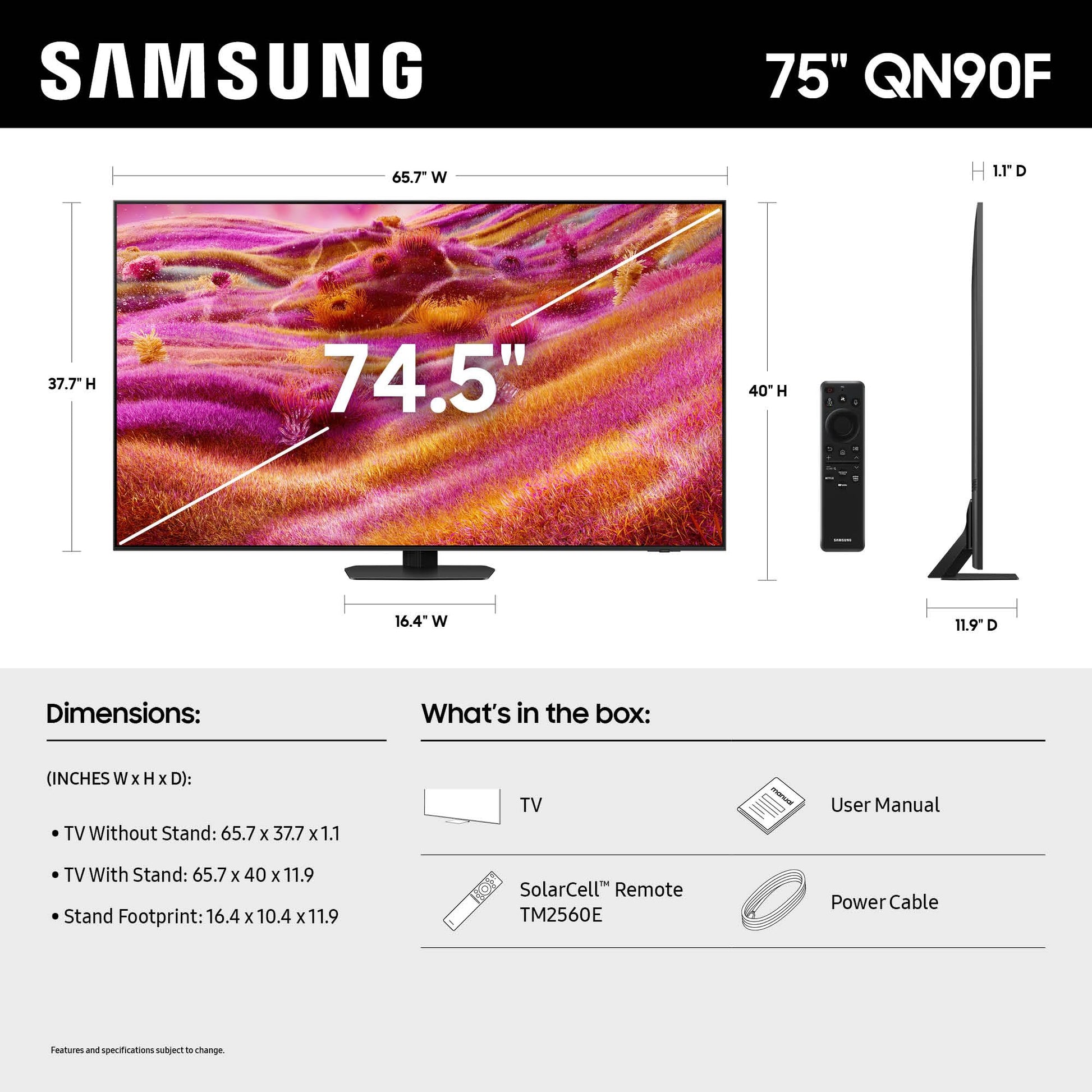 SAMSUNG QN90F Neo QLED 4K Smart TV de 75 Pulgadas, Color Negro Titan