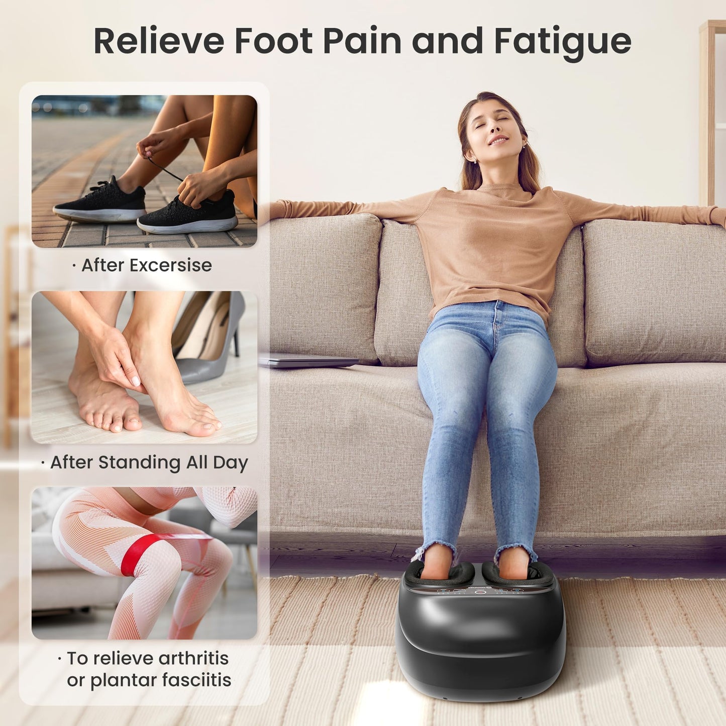 COMFIER Máquina Masajeadora De Pies Con Calor, Shiatsu, Kneading, Compresión, Ideal Para Neuropatía Y Fascitis Plantar, Control Remoto, Ajustes Personalizables, Función De Pausa, Negro