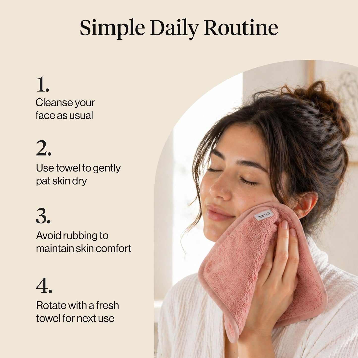 Kitsch Juego de 3 toallas faciales de microfibra – Toallas reutilizables y limpias para la rotación diaria, toalla facial suave, alternativa de toallitas faciales de limpieza suave, paños súper