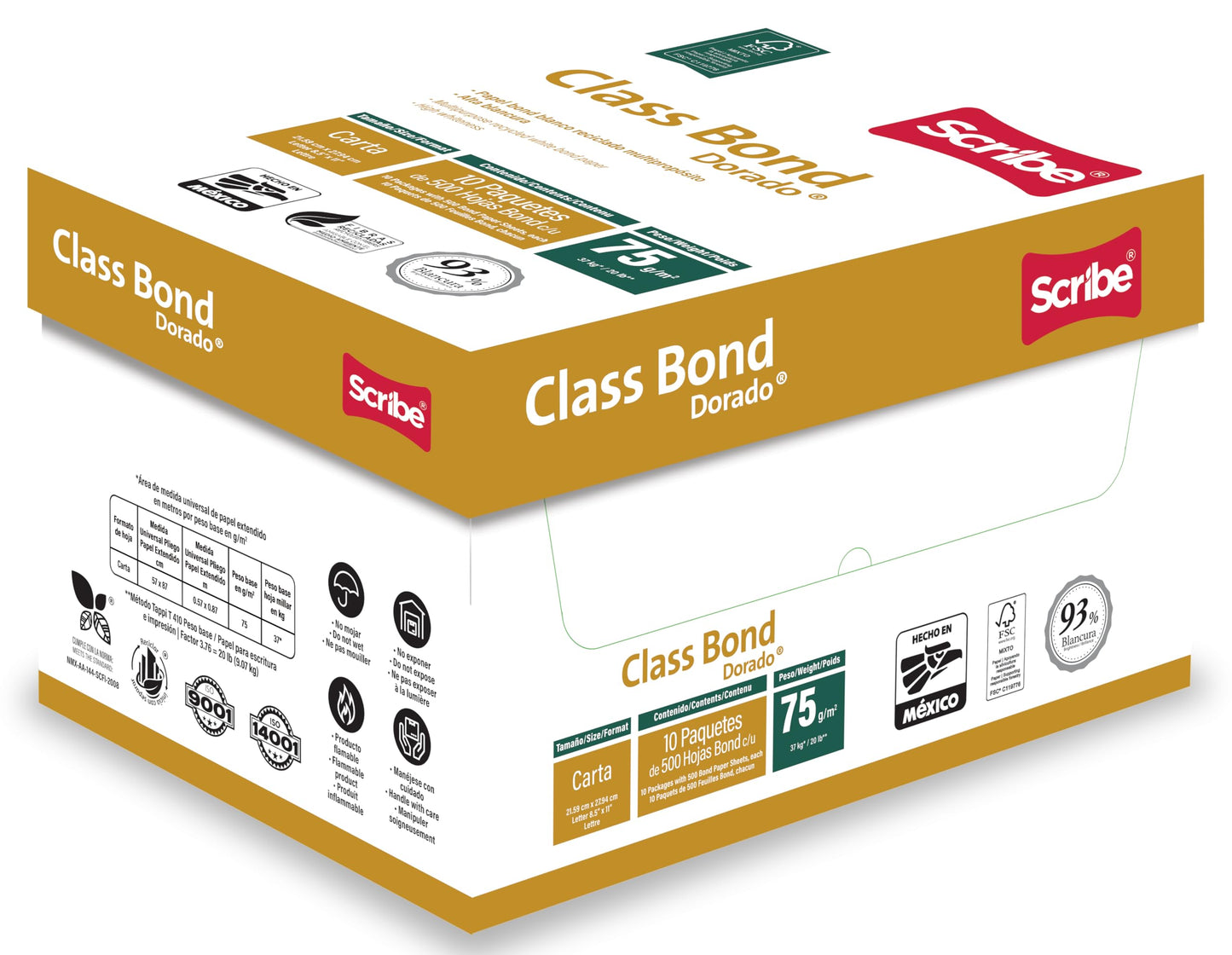 Caja de Papel Reciclado Scribe Blanco 92% Blancura para Impresoras Laser y de Inyección de Tinta