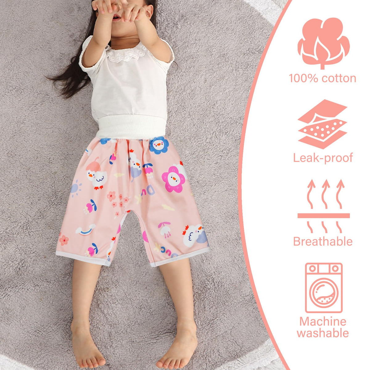 CUXFLS - Pantalones de pañales impermeables para bebés y niños, pantalones absorbentes de entrenamiento para ir al baño para niños y niñas, Chick, Medium
