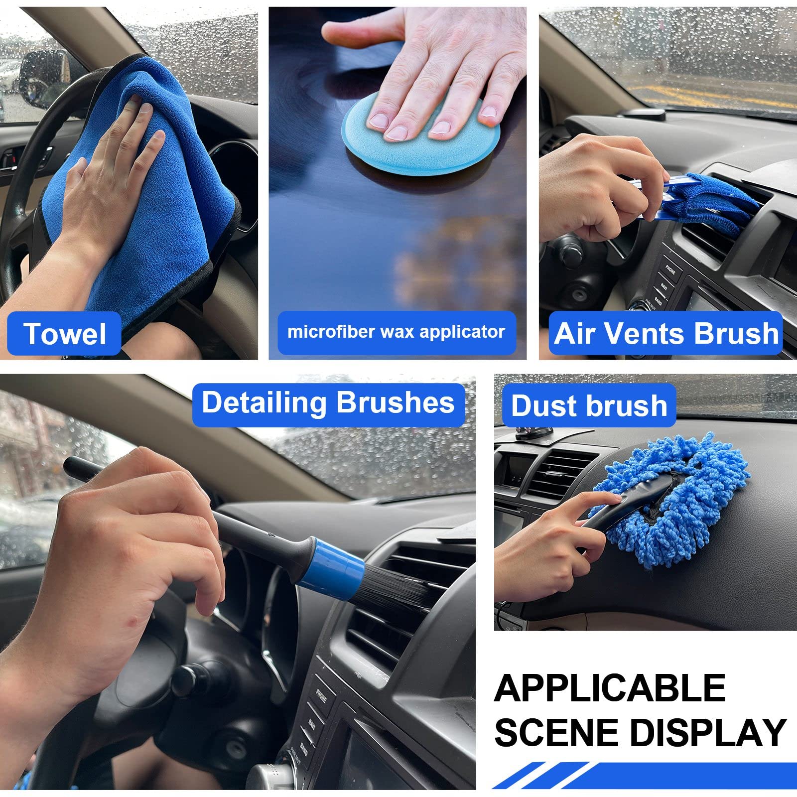 HORDALOR - Juego de 21 piezas de lavado de coche, 62 pulgadas con mango largo, kit de limpieza de automóviles, juego de cepillos para detalles de automóviles, cubeta de lavado de automóviles con