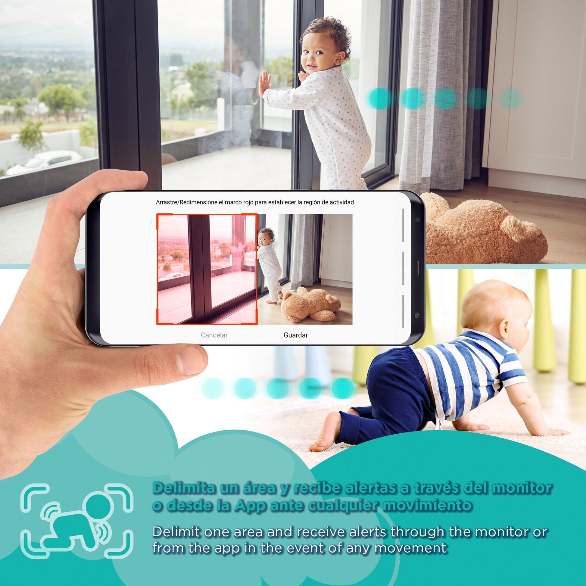 Lloyd's Cámara con Monitor para bebés. Monitoreo y Control Desde su Smartphone. Alertas por detección de Movimiento, de Sonido o por llanto de bebé. 3 melodías de Cuna