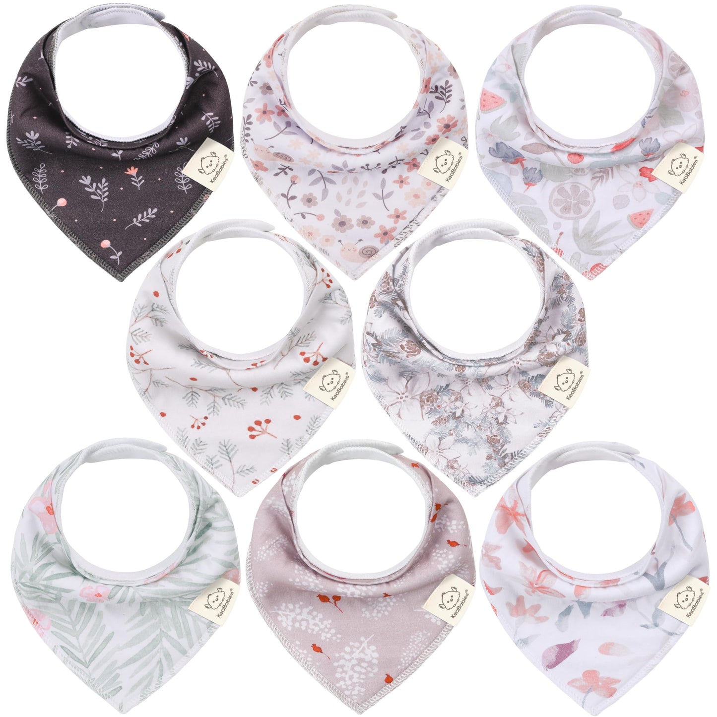 Paquete de 8 baberos orgánicos para niñas – Baberos triangulares súper absorbentes para bebés babeos y dentición, 100% algodón extra suave para recién nacido, bebé de 0 a 36 meses (floración)