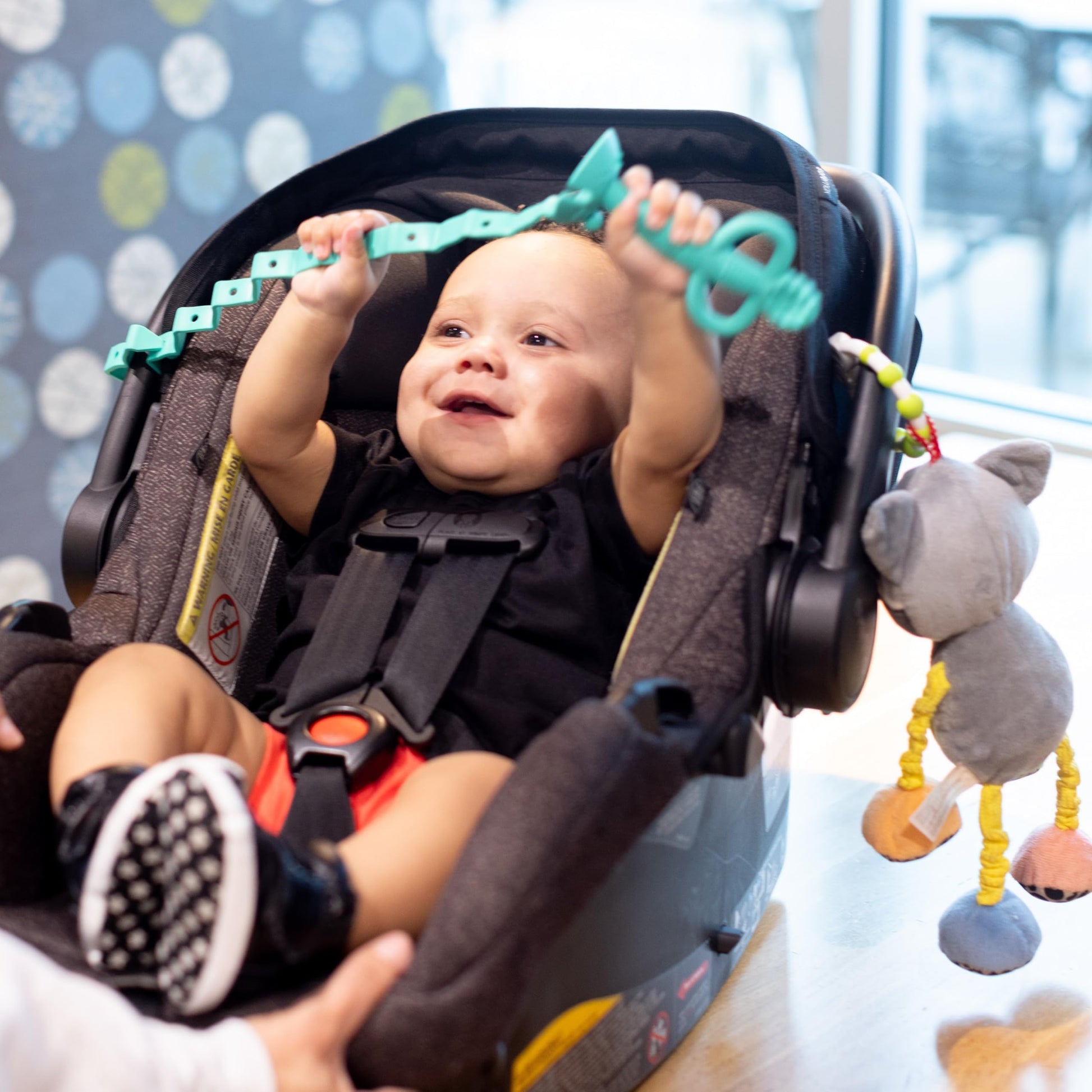 Busy Baby Toy Bungee for Baby Toys - Dishwasher Safe Toy Straps for Baby - Made with 100% Food-Grade Silicone - Pewter