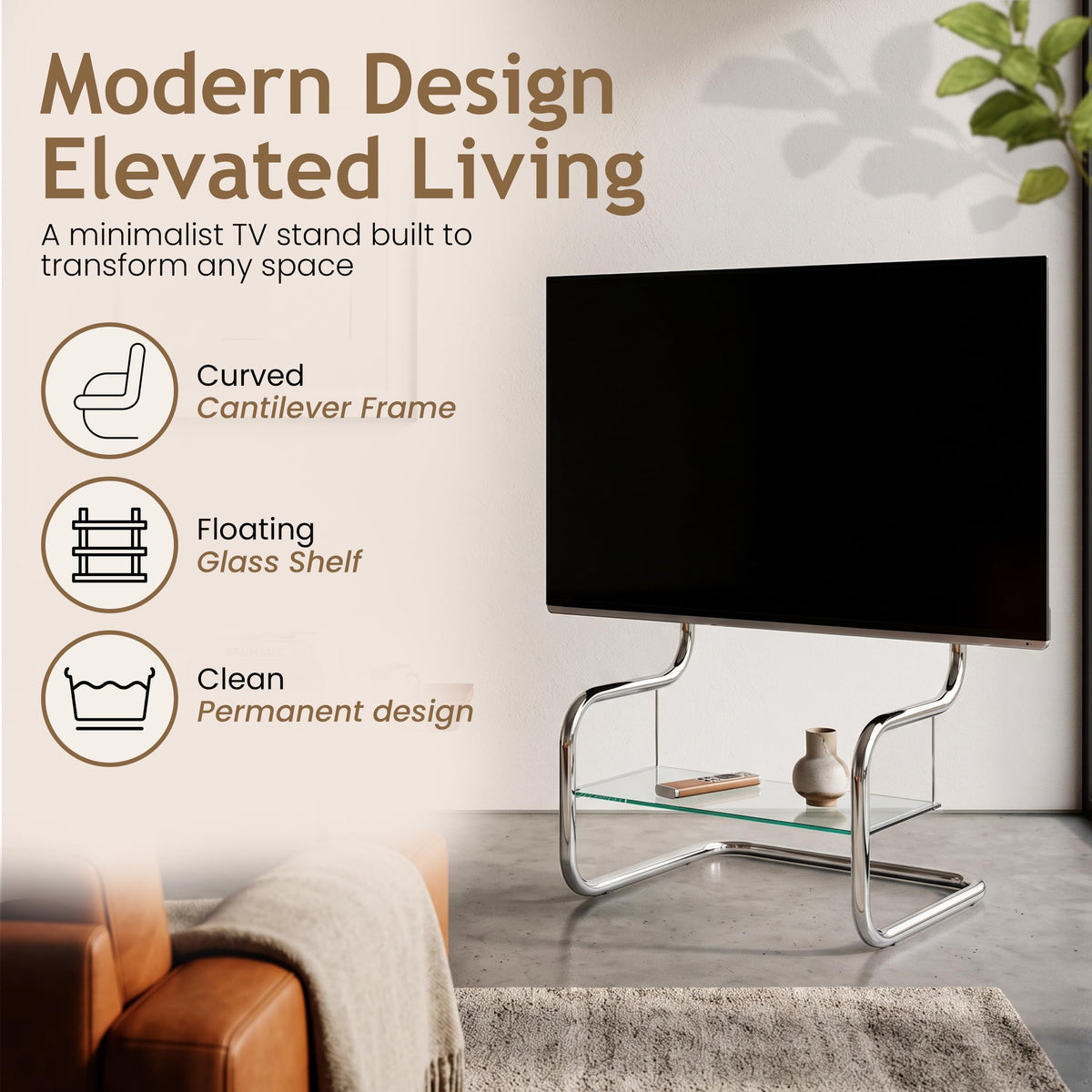 Soporte de TV zeitgeist moderno minimalista gris con Estante de Metal y Montaje Ajustable