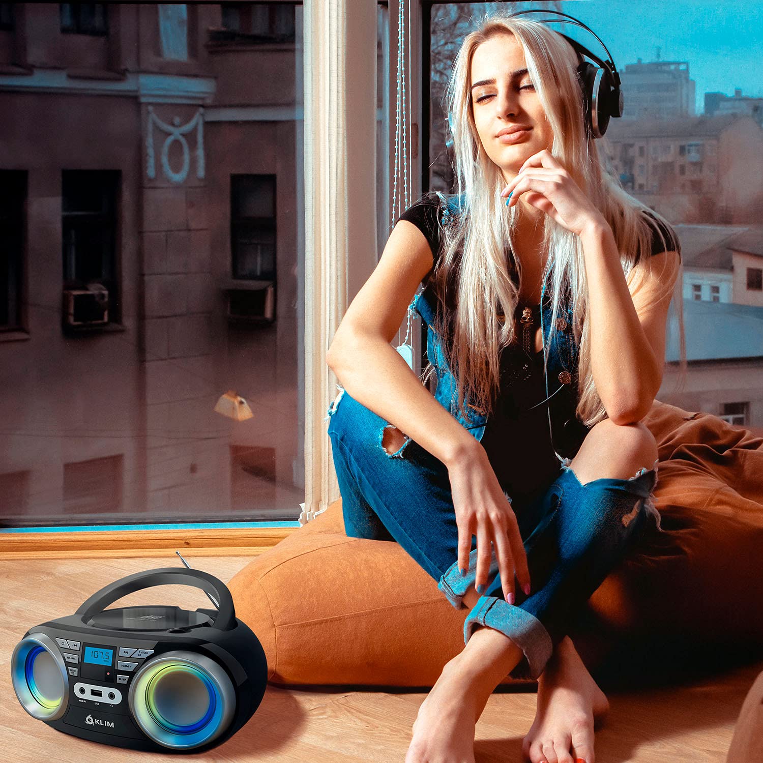 KLIM B3 CD Boombox Reproductor de CD de audio portátil, radio FM, batería recargable, Bluetooth, MP3 y AUX (renovado)