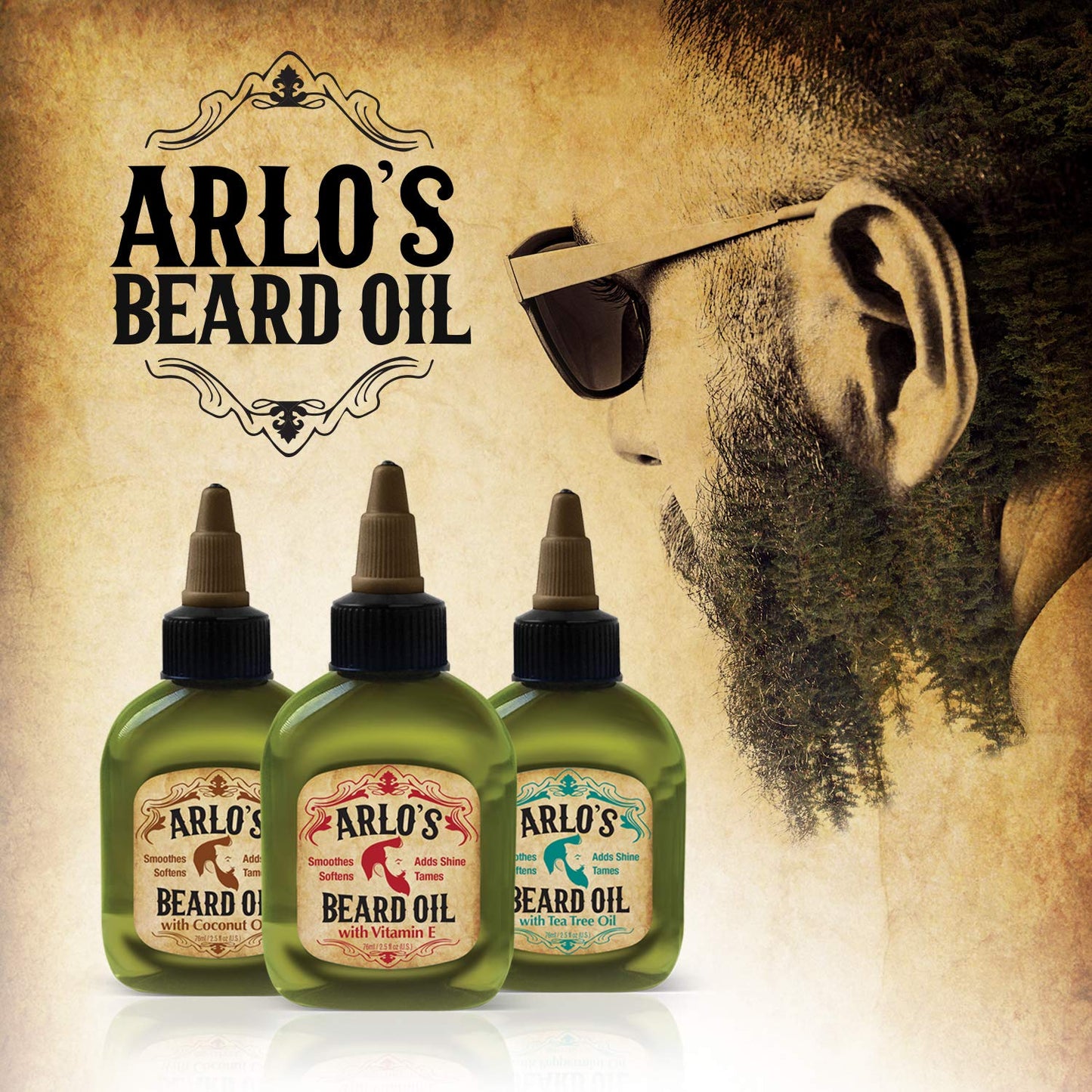 Arlo's Aceite de barba original 99% natural, potenciador del crecimiento procrecimiento, 2.5 onzas líquidas