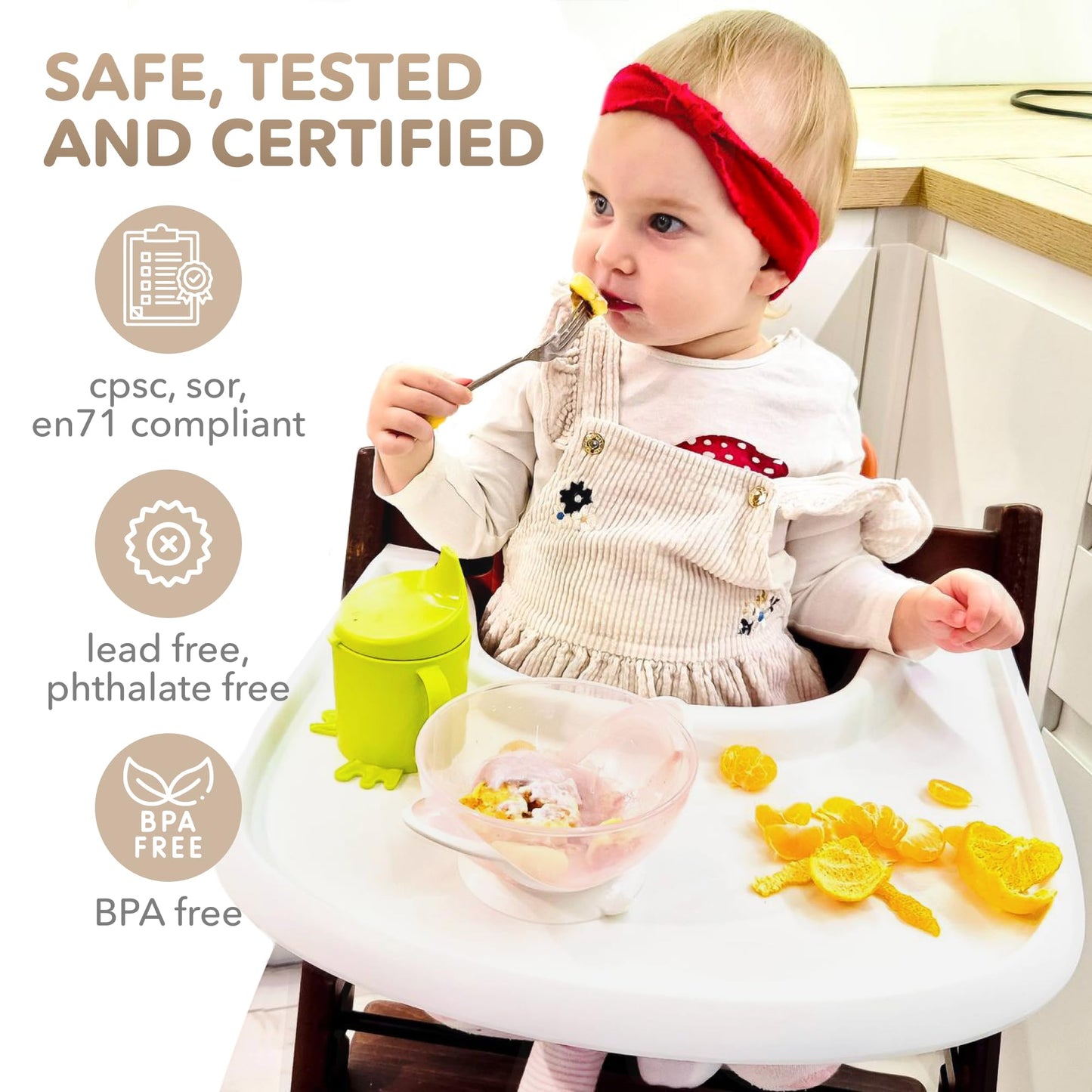 Bandeja para silla alta compatible con silla Stokke Trip Trap, color blanco brillante, diseño curvado ergonómico, sin BPA, fácil de montar