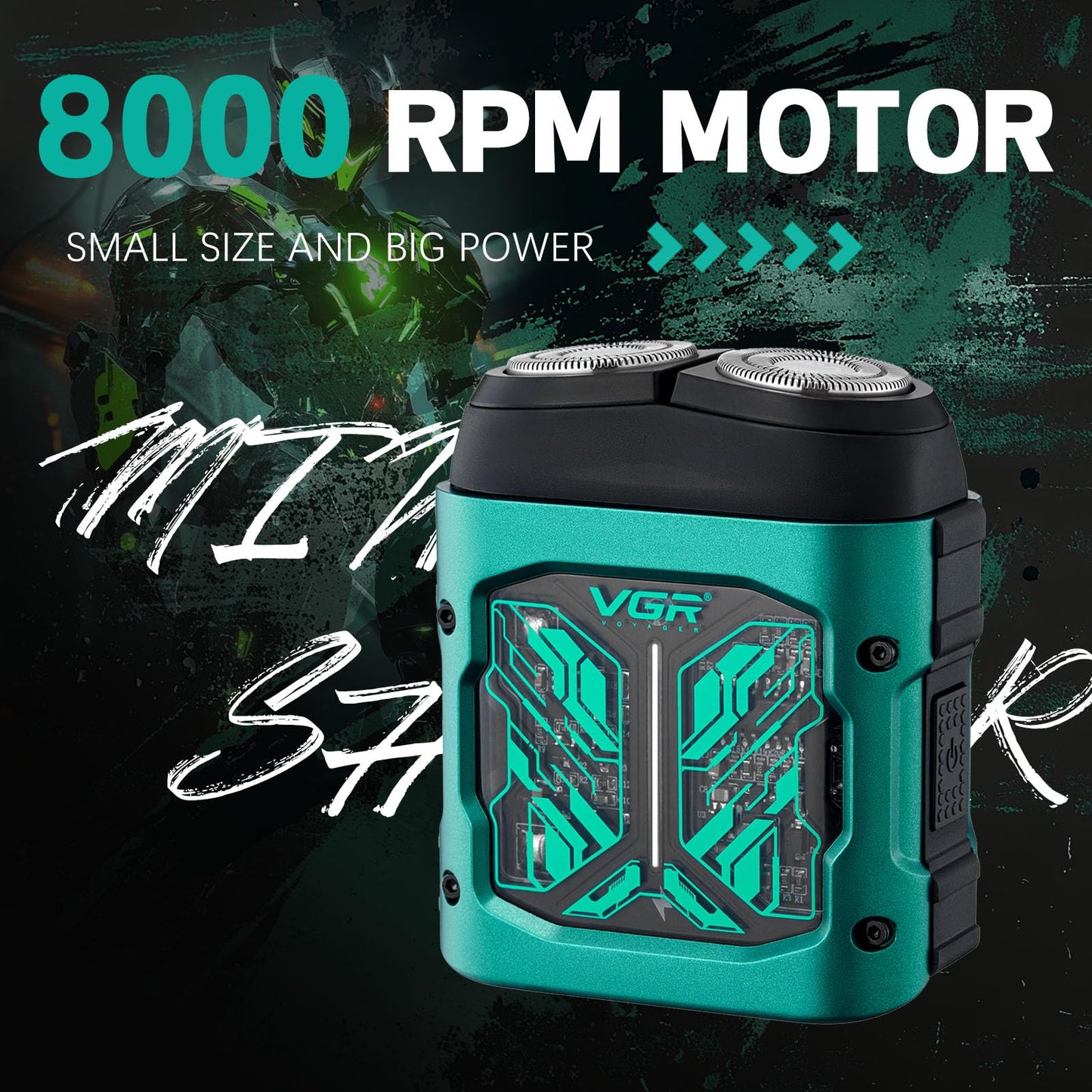 VGR 344 Mini afeitadora eléctrica para hombres, afeitadora eléctrica para hombres con cabezales magnéticos de doble rotación para una fácil limpieza, afeitadora compacta de viaje para cara con IPx6
