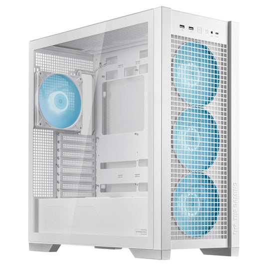 ASUS TUF Gaming GT302 ARGB White Edition ATX - Carcasa de Torre Media, Cuatro Ventiladores ARGB de 140 x 28 mm para Flujo de Aire y presión estática, Panel Intercambiable, Panel Superior Desmontable,