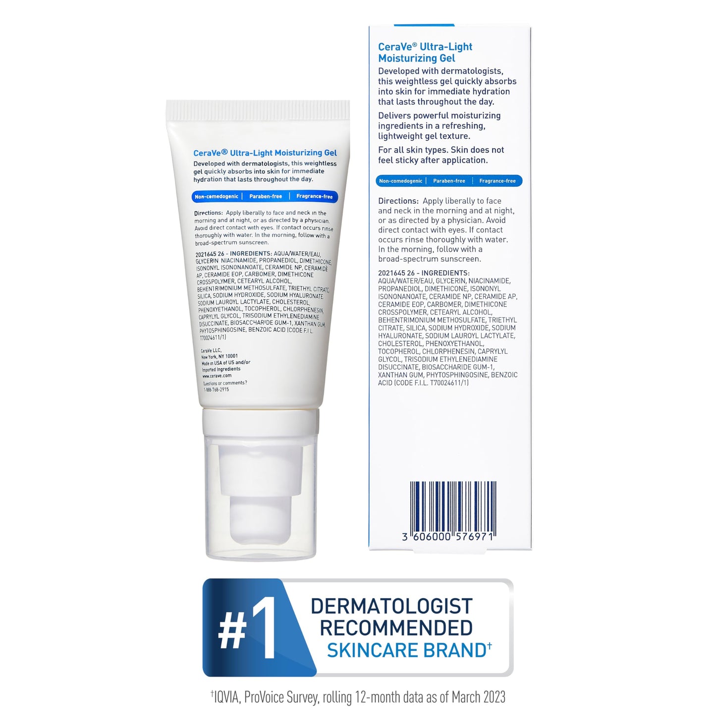 CeraVe- Gel hidratante ultraligero | Gel hidratante facial con ceramidas, niacinamida y ácido hialurónico