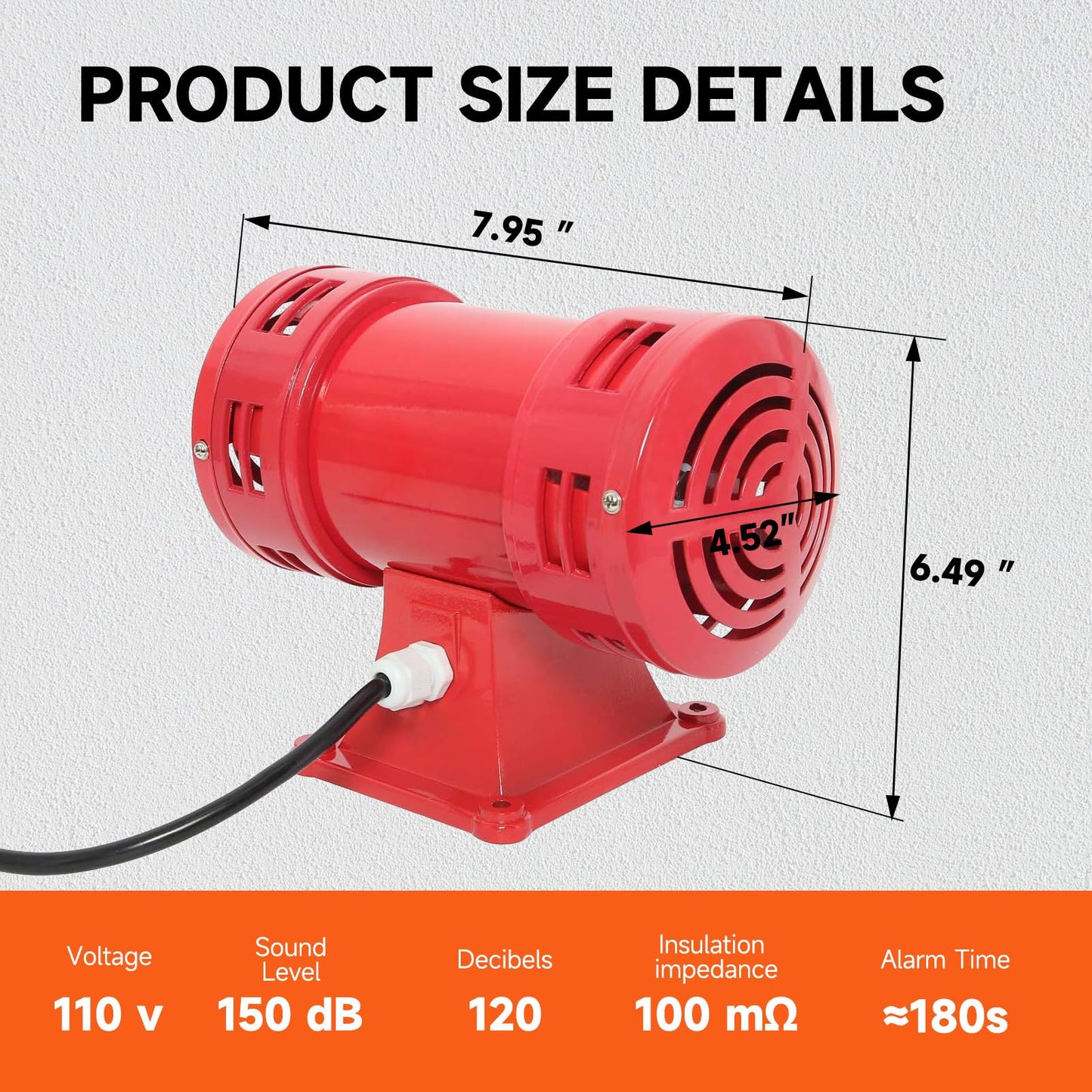 Sirena de Alarma YaeCCC 110V 150db Súper Fuerte en Rojo para el Hogar