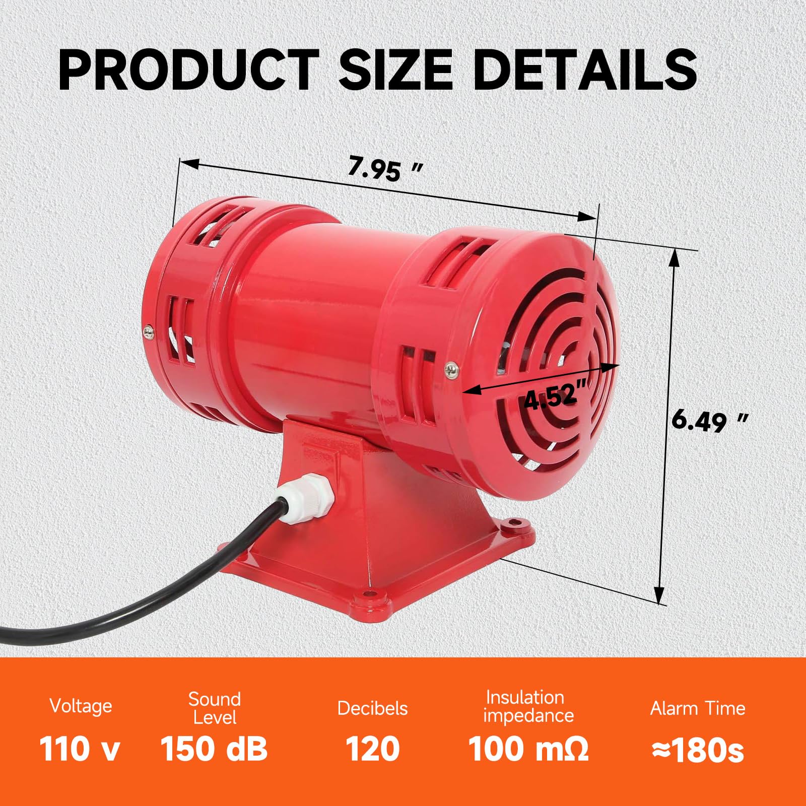 Sirena de Alarma YaeCCC 110V 150db Súper Fuerte en Rojo para el Hogar