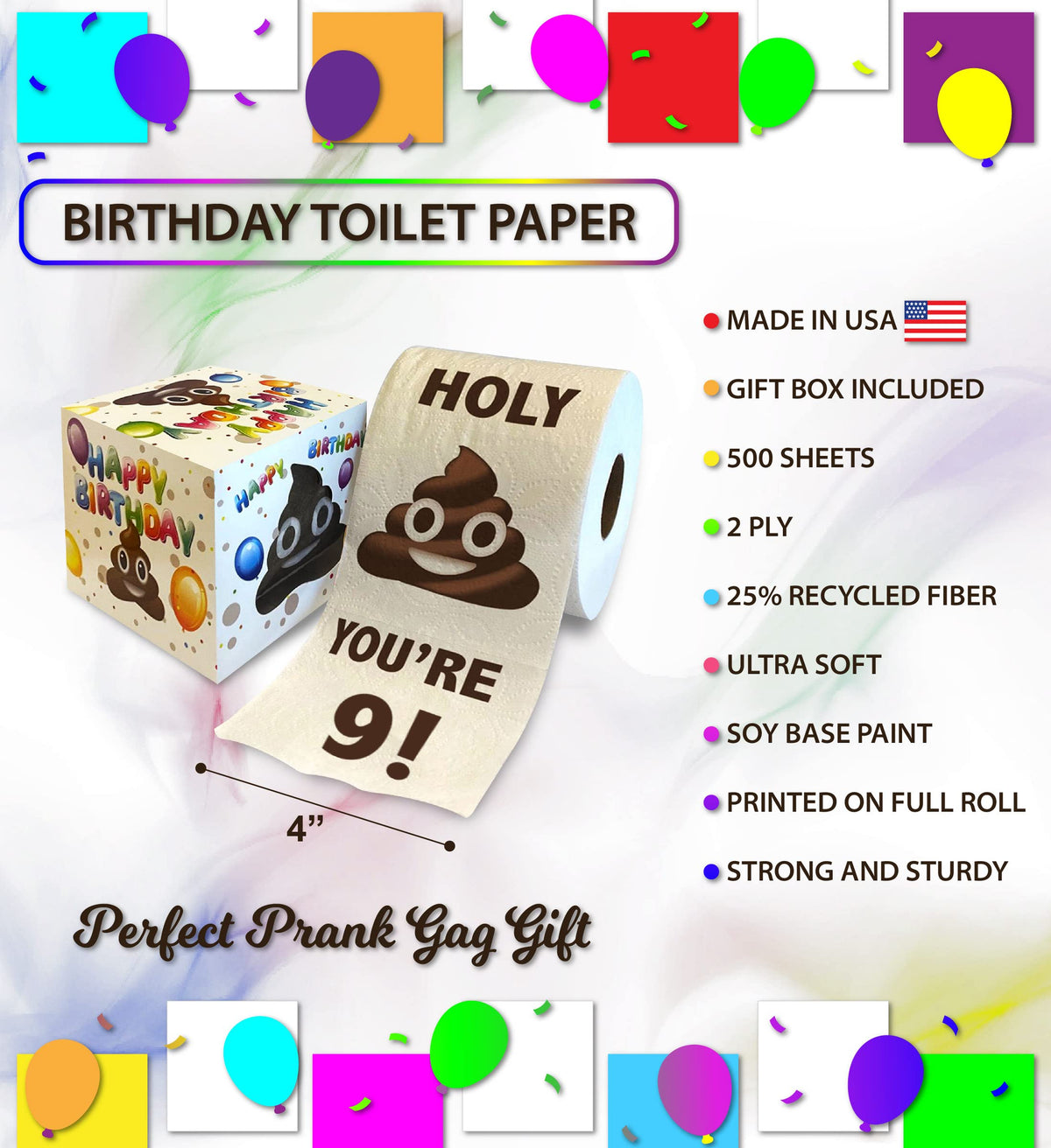 Papel Higiénico Impreso TP Holy Poop You're 9 Divertido para Niños y Niñas