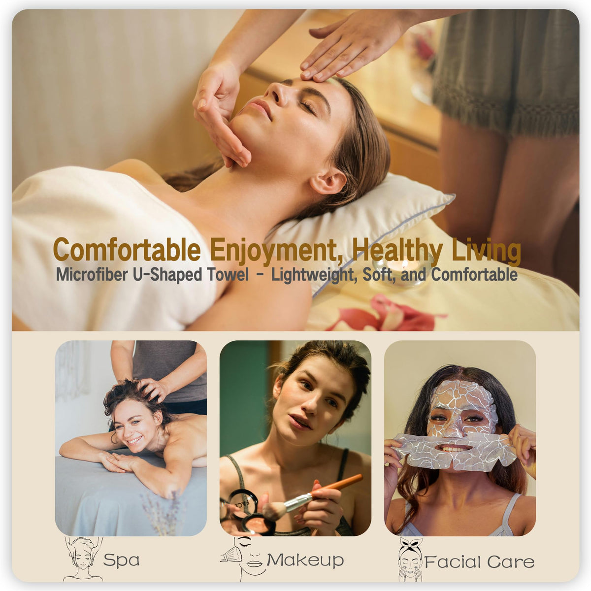 mayoken® 12 toallas faciales de microfibra en forma de U para esteticistas, toallas de spa ultra suaves y absorbentes para masaje, vapor facial y cuidado de la piel (gris)